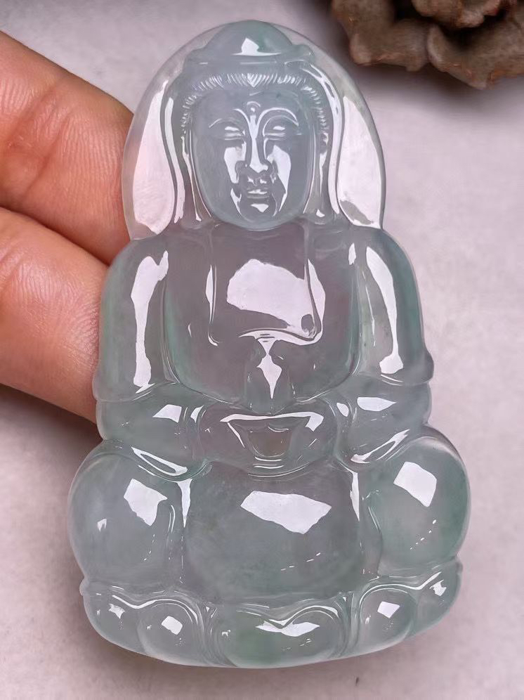 冰种晴底【立体观音】吊坠，种水好，玉质细腻 ，卖相好‘