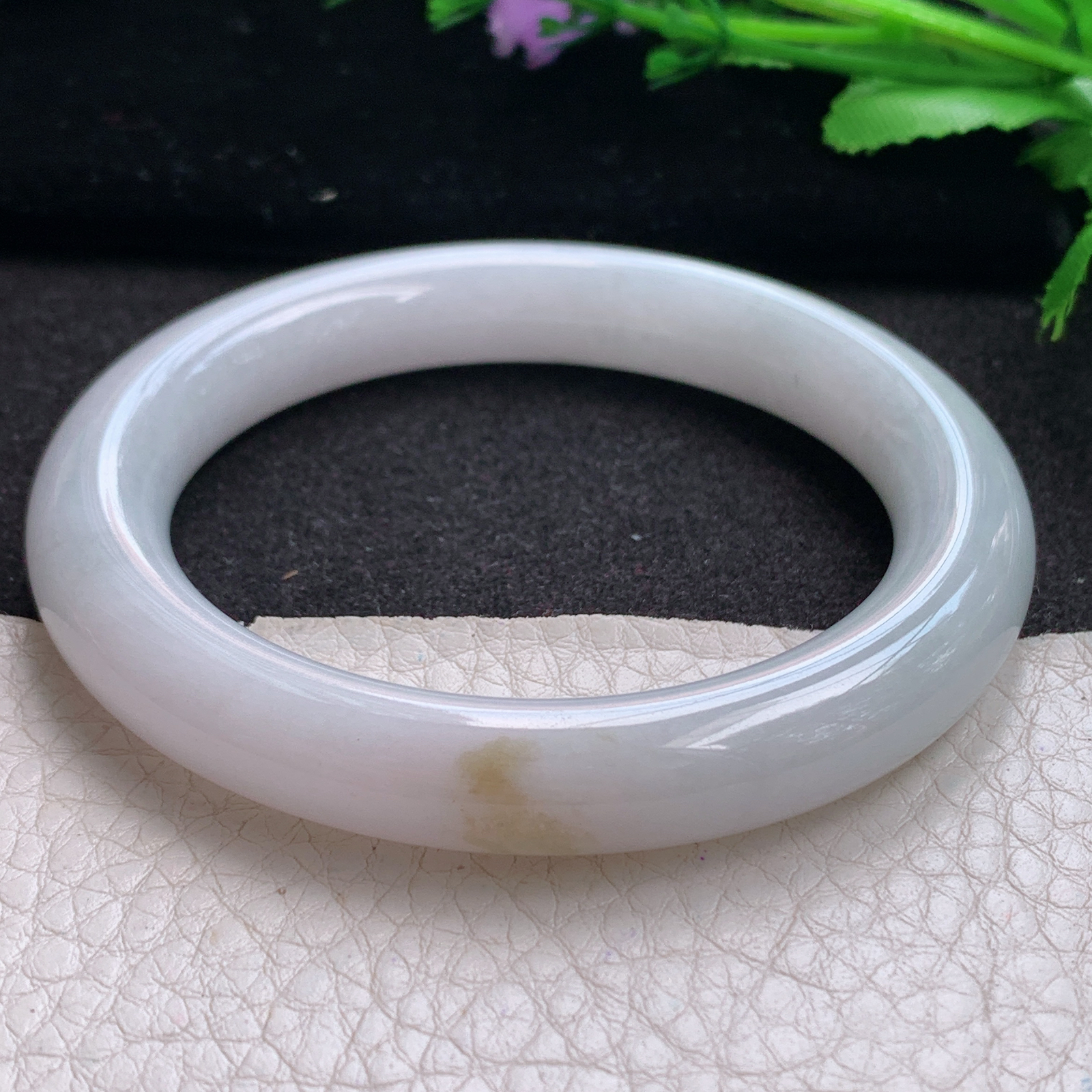 ll实拍53.5*10美人镯 缅甸翡翠A货玉手镯精美双彩圆条玉手镯