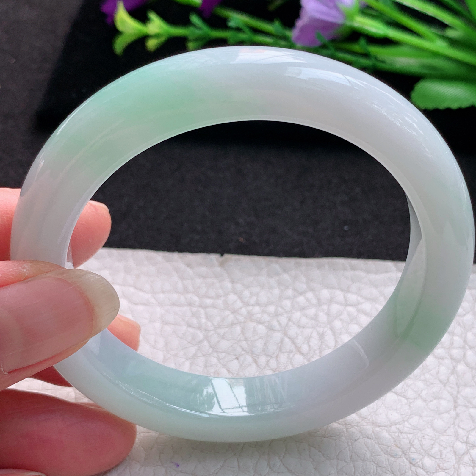 fl清新款56*11.8*9平安镯 缅甸翡翠A货玉手镯精美飘绿正圈玉手镯