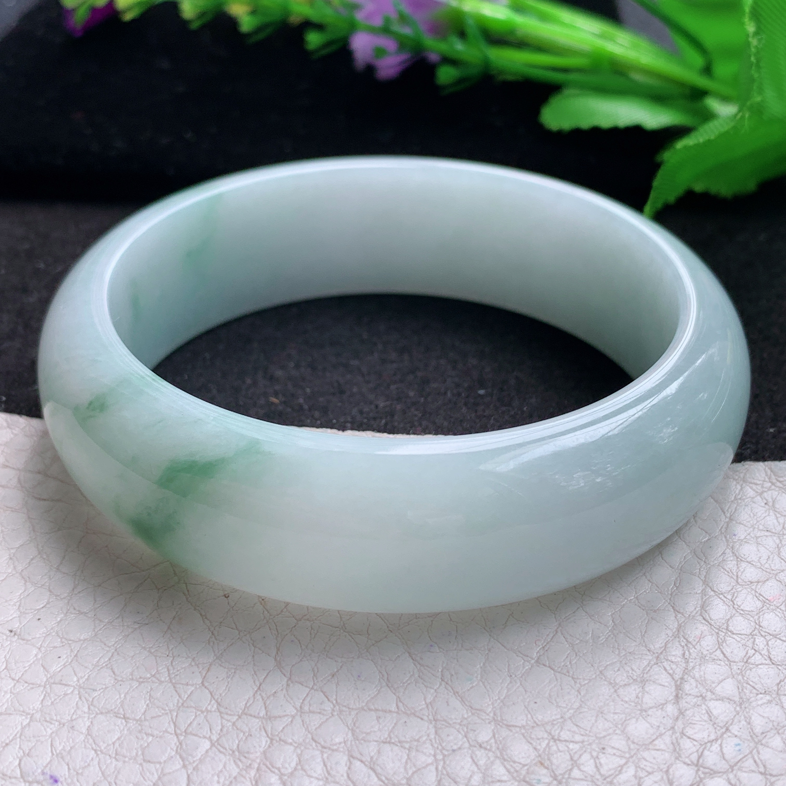 yh 大圈口60.5*18.8*8轮胎镯 缅甸翡翠A货玉手镯精美飘花大气正圈玉手镯