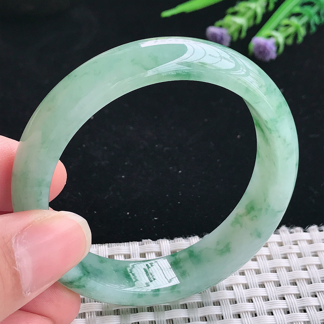 实拍天然翡翠52.5/13.5/7.2老坑冰胶果冻冰飘花手镯玉镯手环