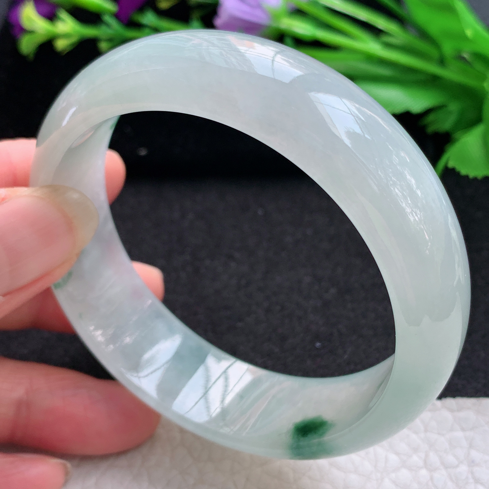 ax实拍57.5*17.5*7.5轮胎镯 缅甸翡翠A货玉手镯精美冰飘花大气正圈玉手镯