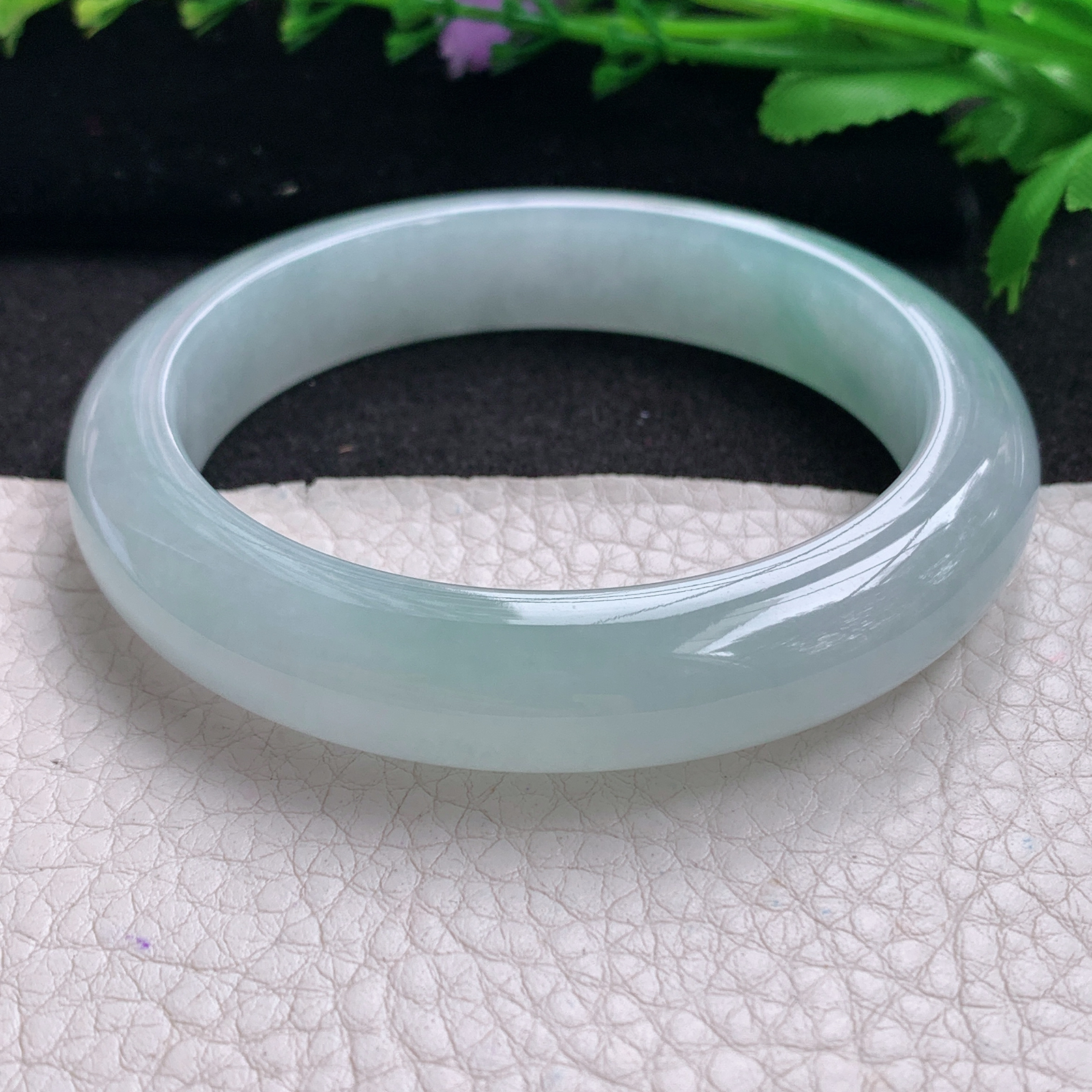 xo清新款59.5*12.5*9.5平安镯 缅甸翡翠A货玉手镯精美冰胶蓝韵正圈玉手环