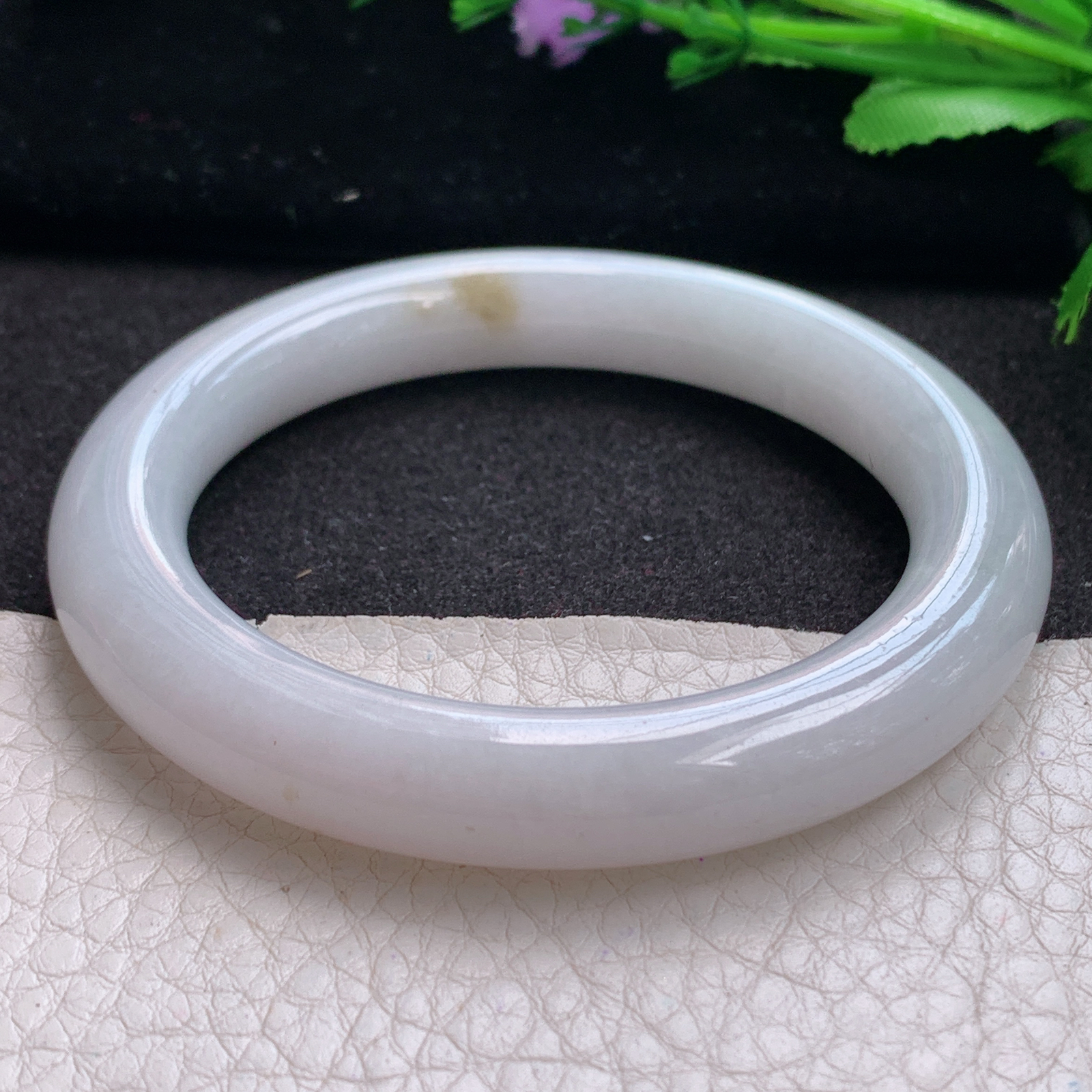 ll实拍53.5*10美人镯 缅甸翡翠A货玉手镯精美双彩圆条玉手镯