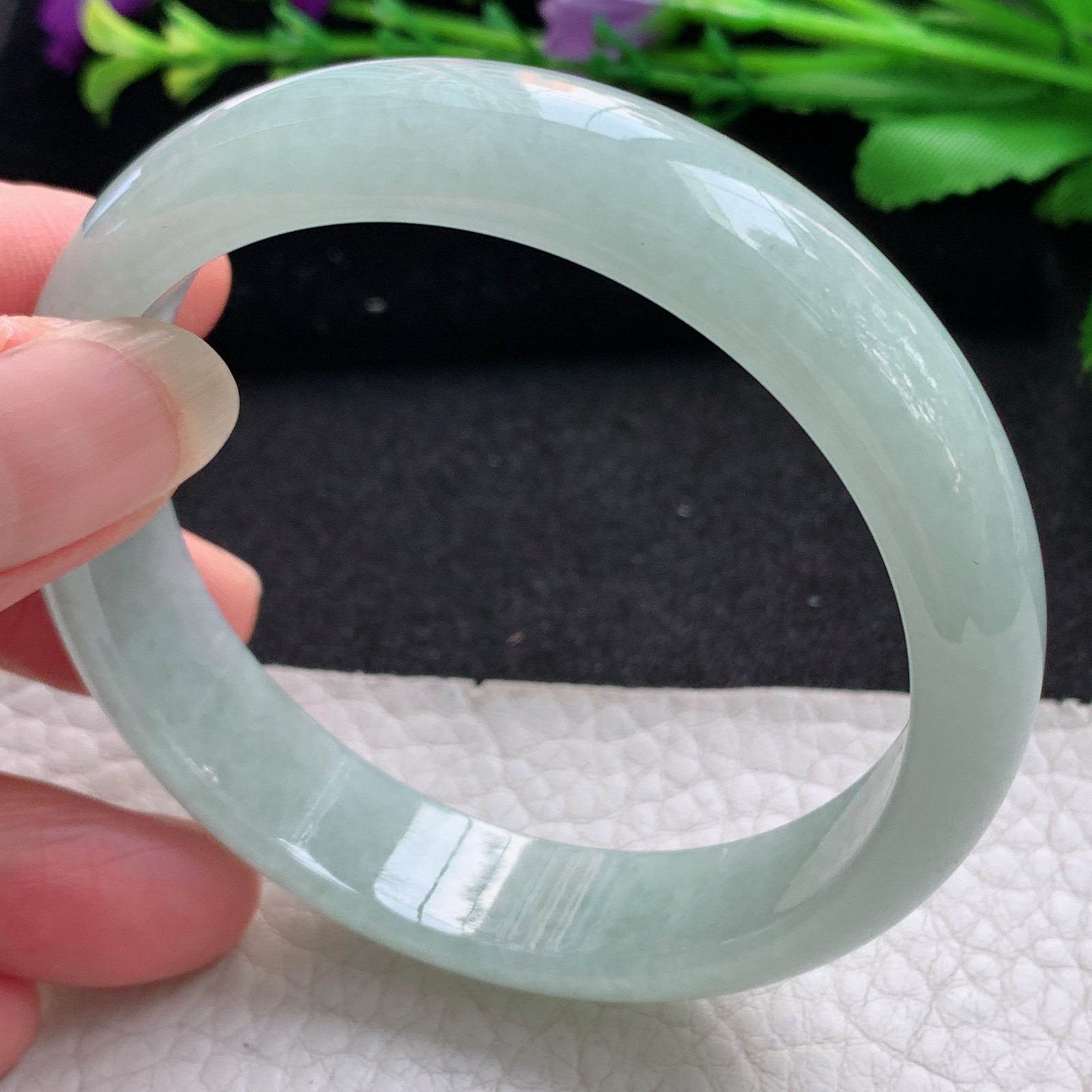 js实拍57*13*7平安镯 缅甸翡翠A货玉手镯精美水绿正圈玉手镯