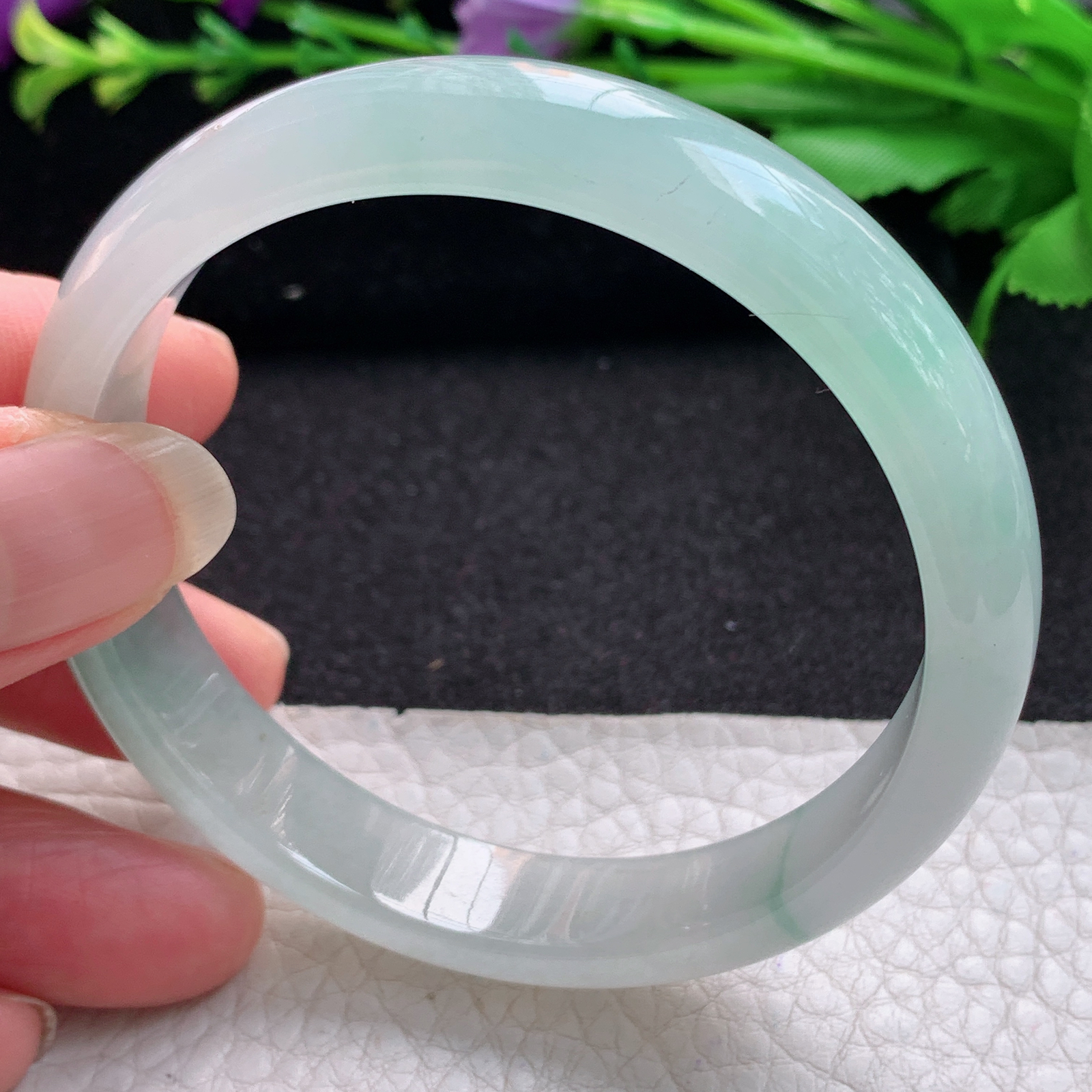 js实拍57*11.8*6.6平安镯 缅甸翡翠A货玉手镯精美冰晴秀气正圈玉手镯