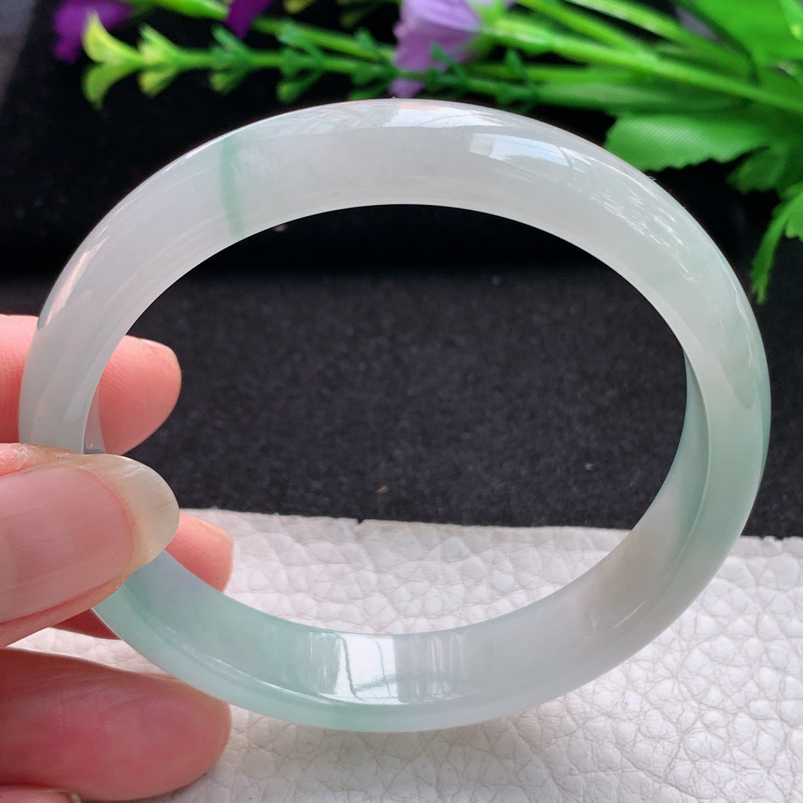 js实拍57*11.8*6.6平安镯 缅甸翡翠A货玉手镯精美冰晴秀气正圈玉手镯