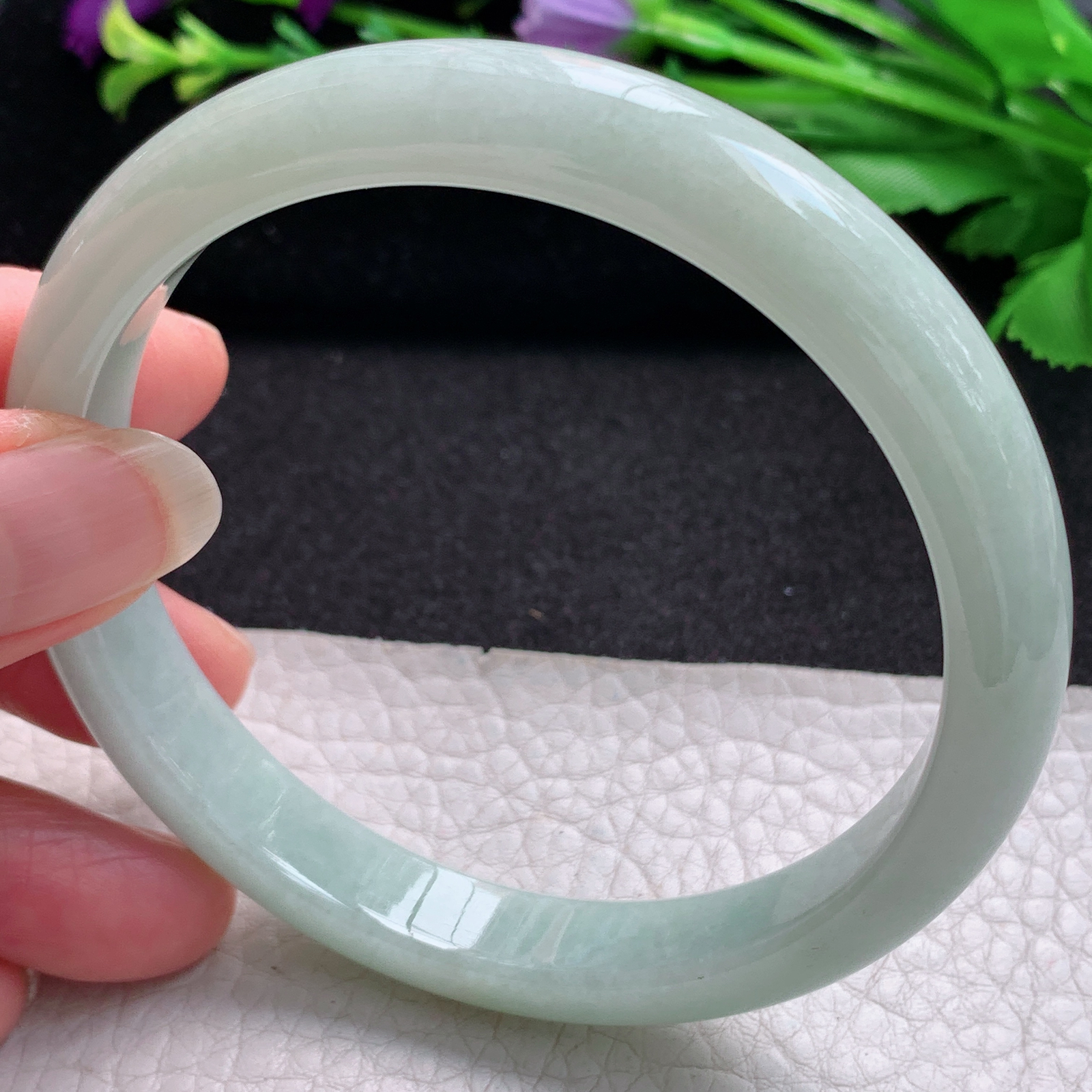 qh大圈口64*11*7.6平安镯 缅甸翡翠A货玉手镯精美清绿大气正圈玉手镯