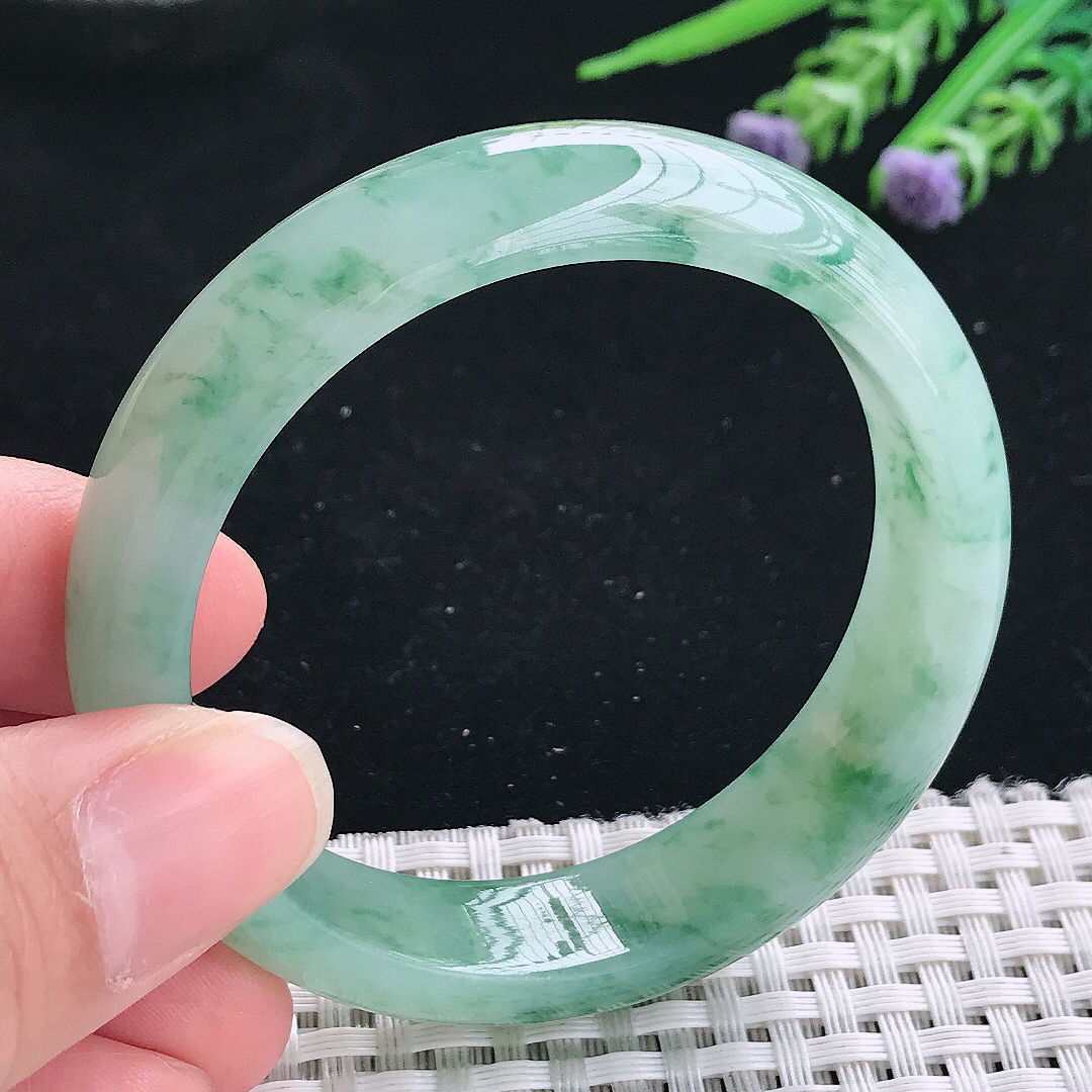 实拍天然翡翠52.5/13.5/7.2老坑冰胶果冻冰飘花手镯玉镯手环