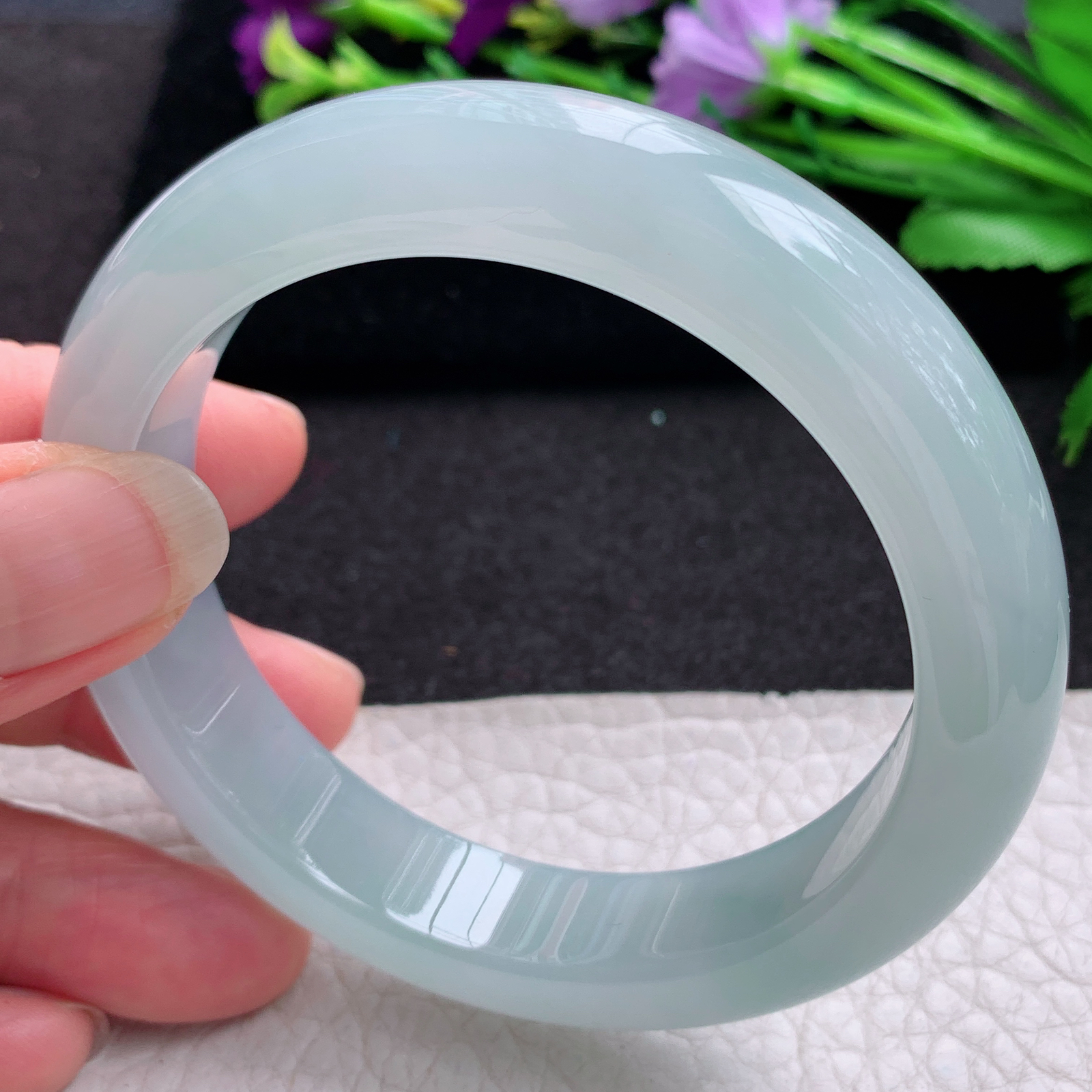 r独特款57*13.2*9平安镯 缅甸翡翠A货玉手镯冰蓝厚装宽边玉手镯