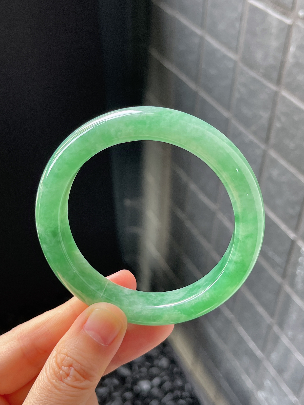 正圈54.1圈口，翡翠冰糯种绿色手镯