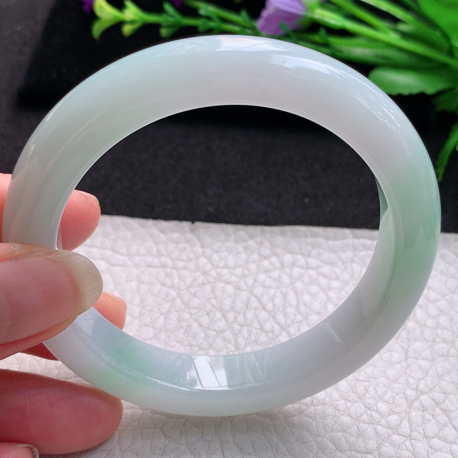 fl清新款56*11.8*9平安镯 缅甸翡翠A货玉手镯精美飘绿正圈玉手镯