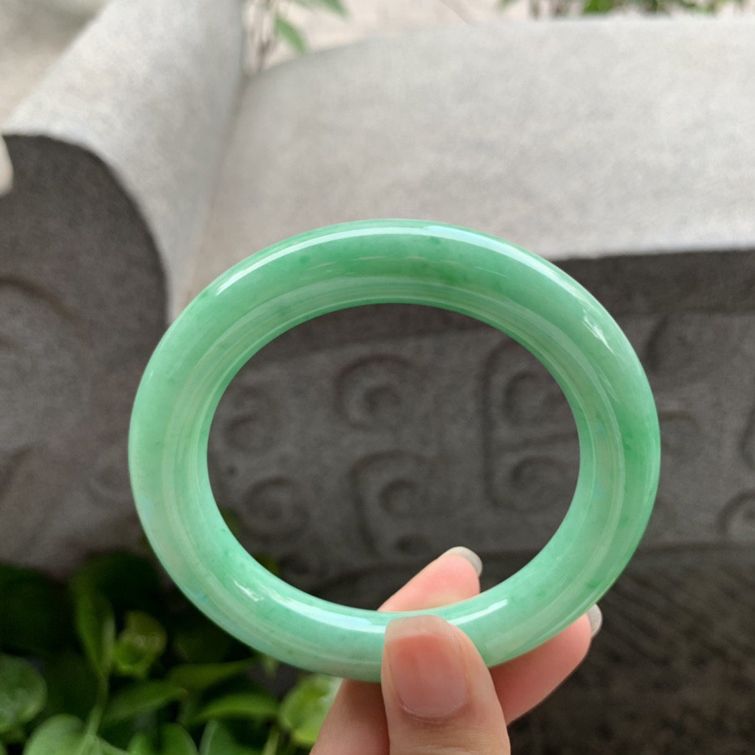 圈口55.8-11.3 【满绿圆条手镯】圆条55 56可戴