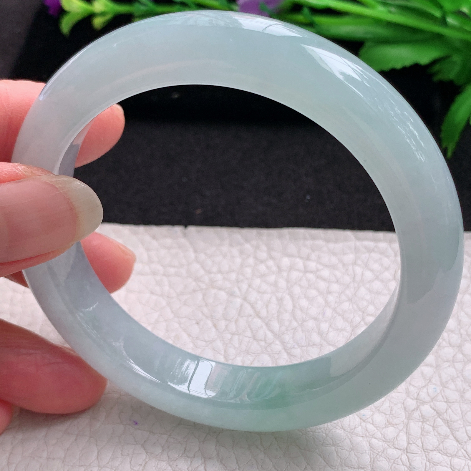 xo清新款59.5*12.5*9.5平安镯 缅甸翡翠A货玉手镯精美冰胶蓝韵正圈玉手环