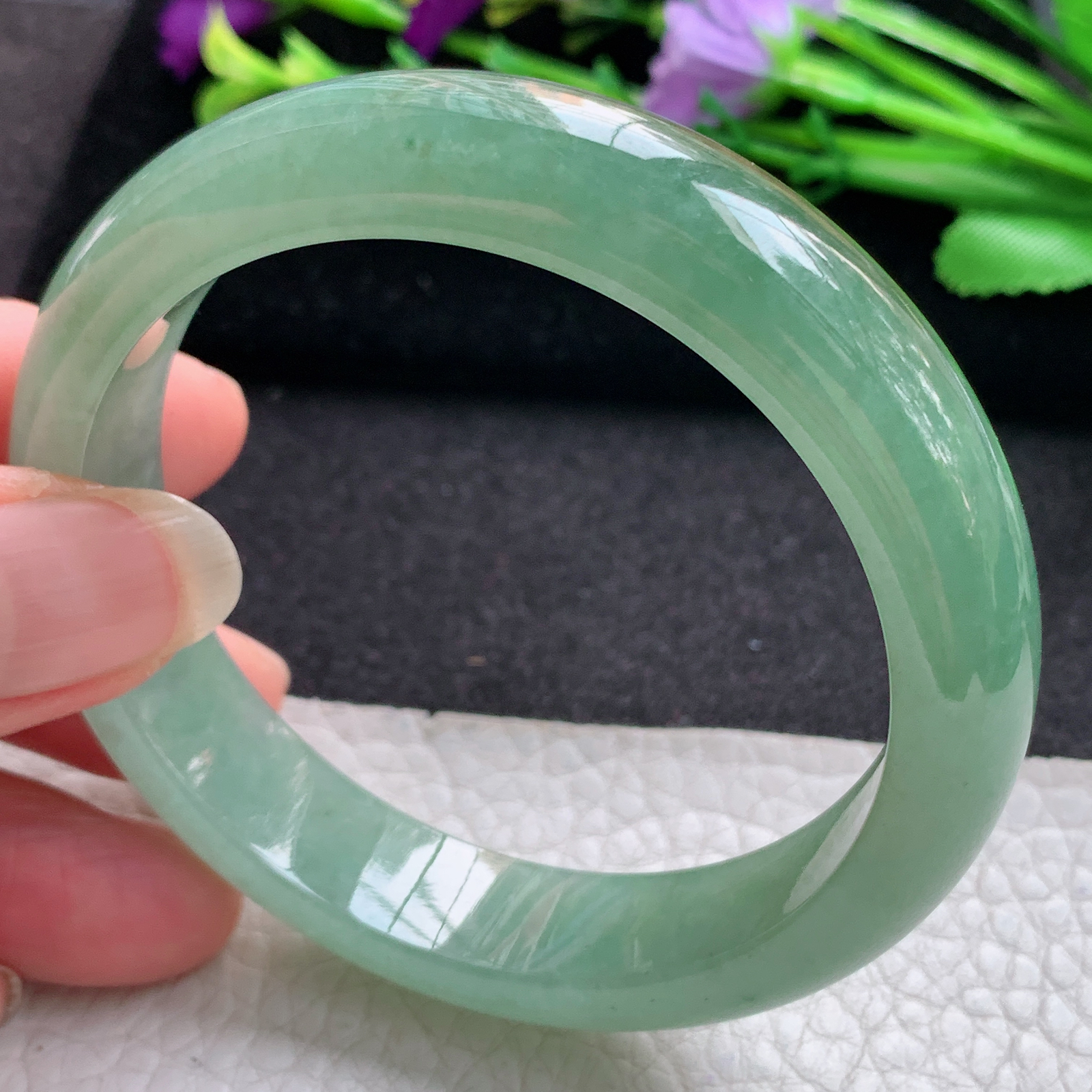 zjf实拍56*13*7.8平安镯 缅甸翡翠A货玉手镯精美黄加绿正圈玉手镯