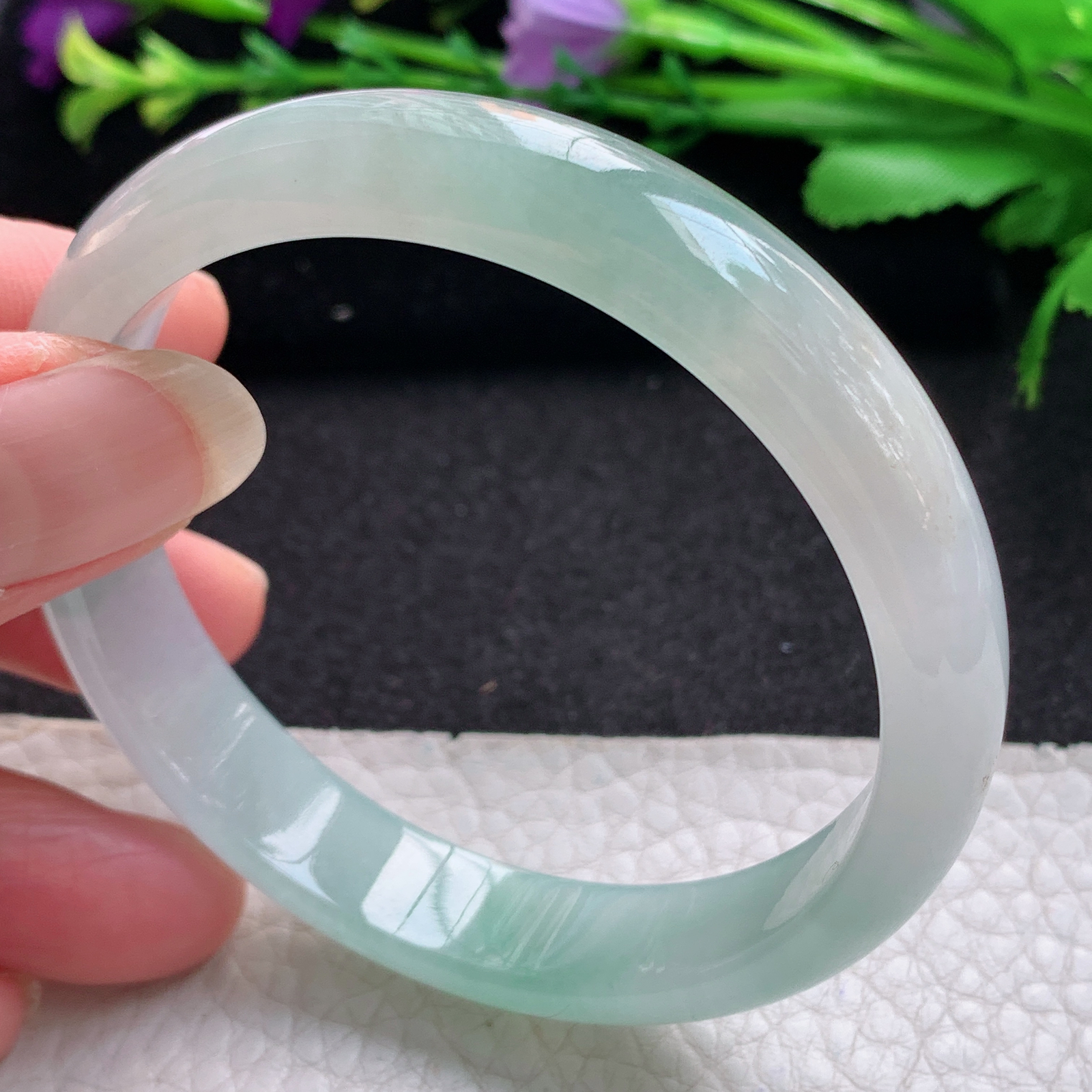 js实拍57*11.8*6.6平安镯 缅甸翡翠A货玉手镯精美冰晴秀气正圈玉手镯