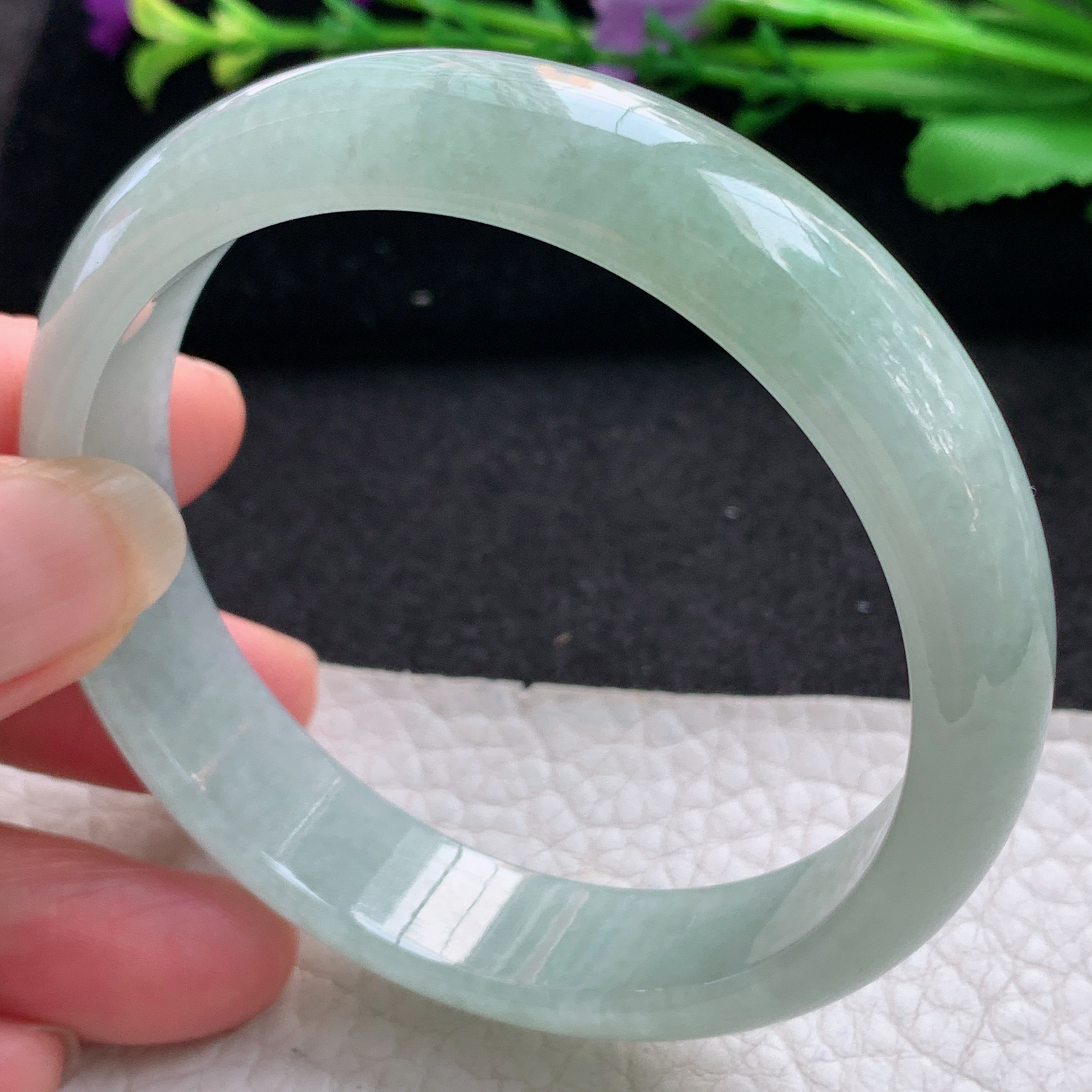 js实拍57*13*7平安镯 缅甸翡翠A货玉手镯精美水绿正圈玉手镯