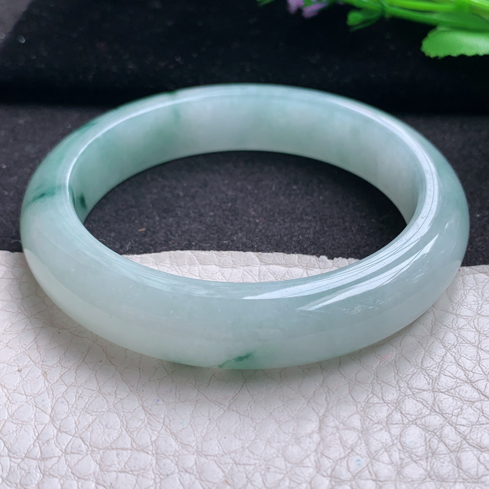 r飘逸款56*12.6*9平安镯 缅甸翡翠A货玉手镯精美冰飘花宽边玉手镯