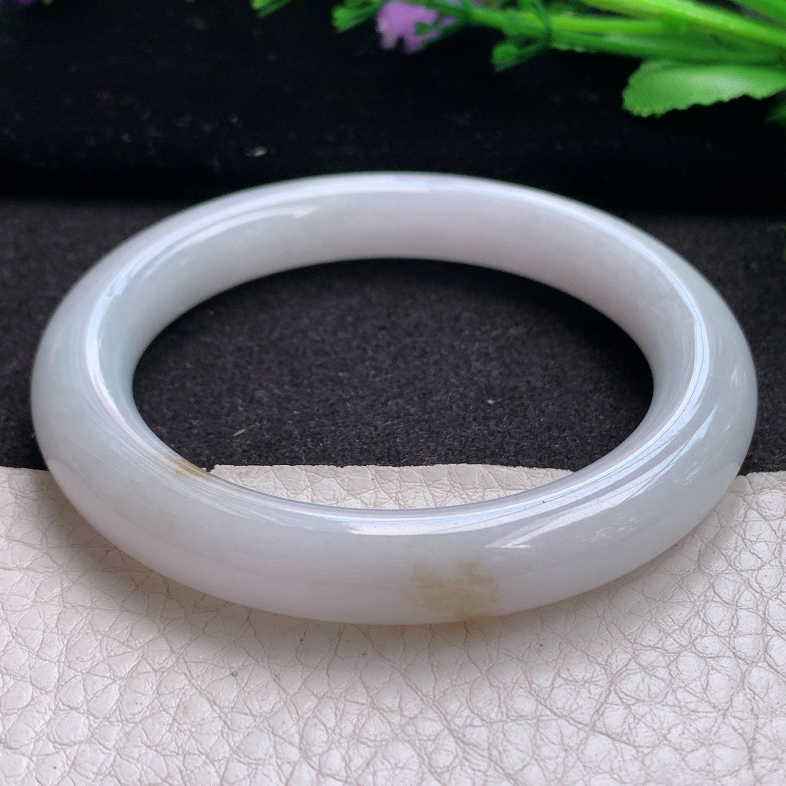 ll实拍53.5*10美人镯 缅甸翡翠A货玉手镯精美双彩圆条玉手镯