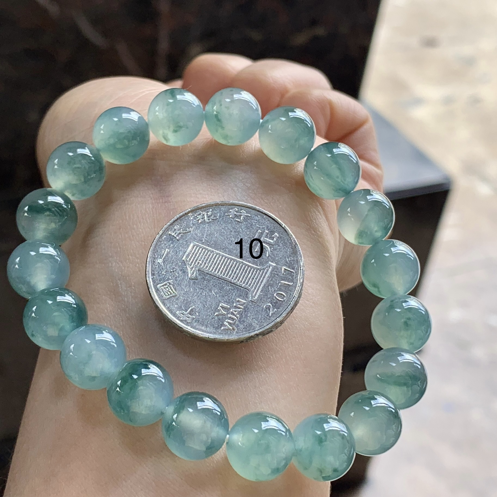 冰蓝花手串^_^冰透 飘花灵韵 种水好