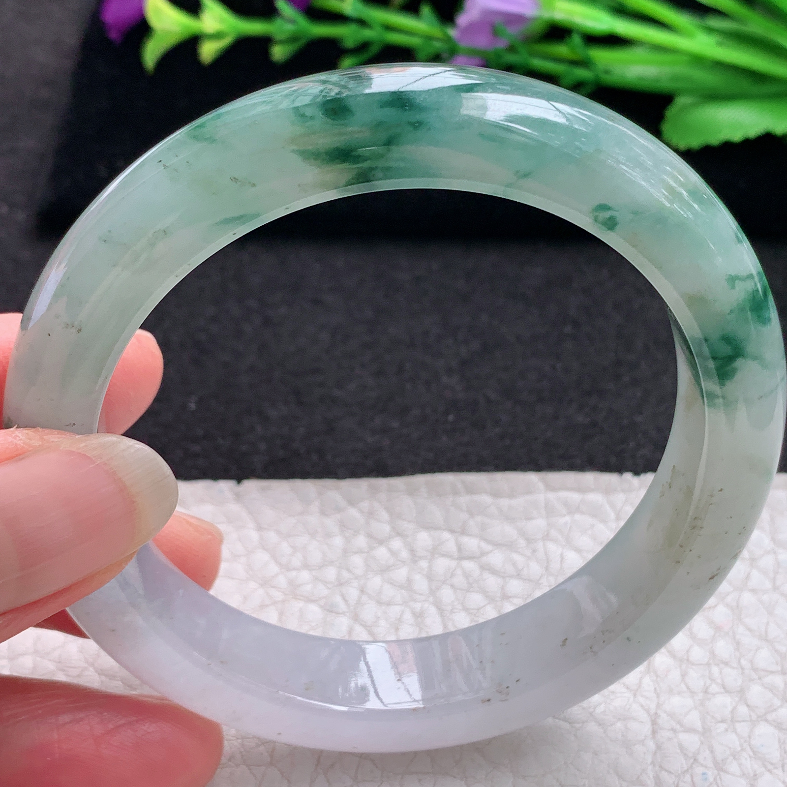 lpa飘逸款57*12.3*9平安镯 缅甸翡翠A货玉手镯精美冰飘花正圈玉手环