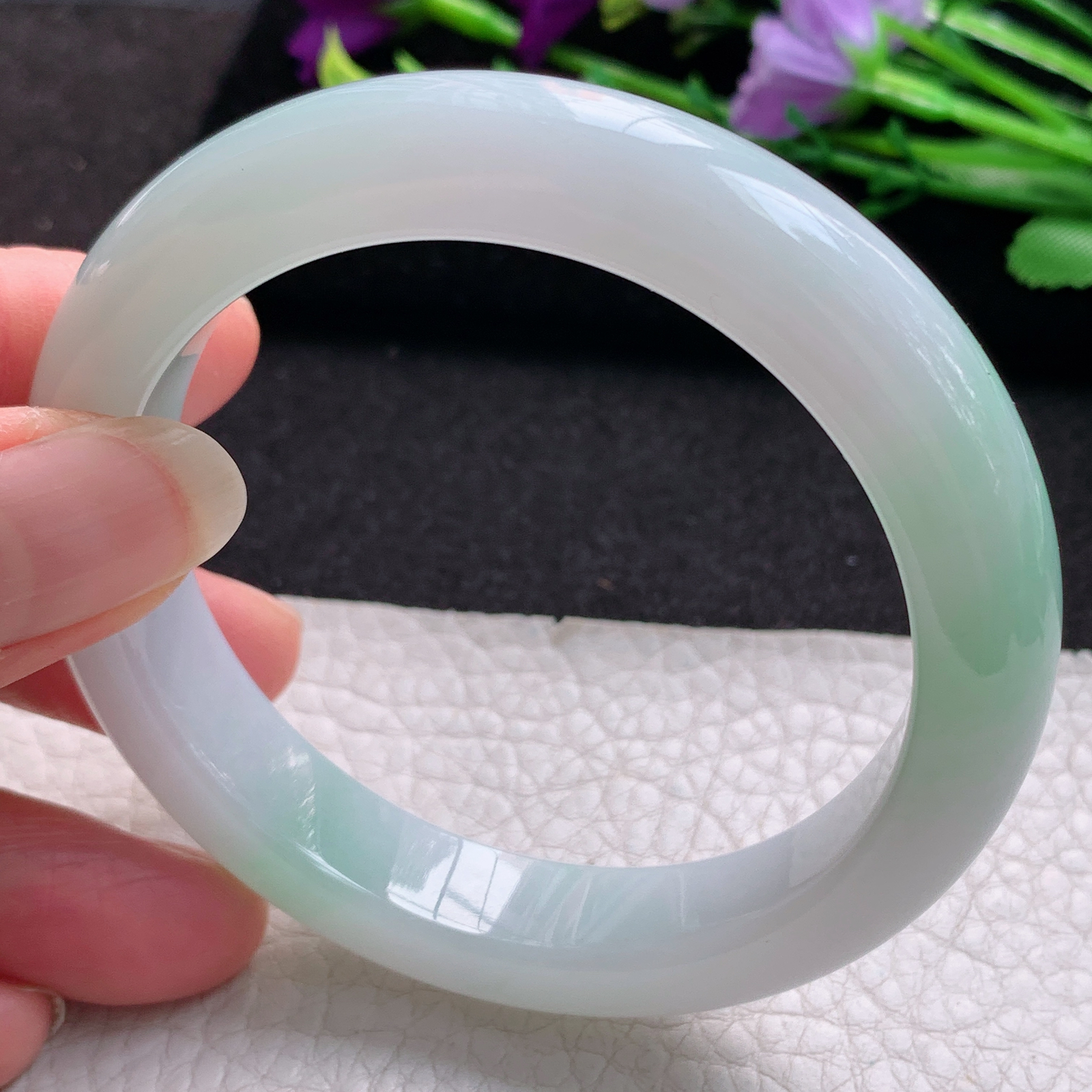 fl清新款56*11.8*9平安镯 缅甸翡翠A货玉手镯精美飘绿正圈玉手镯