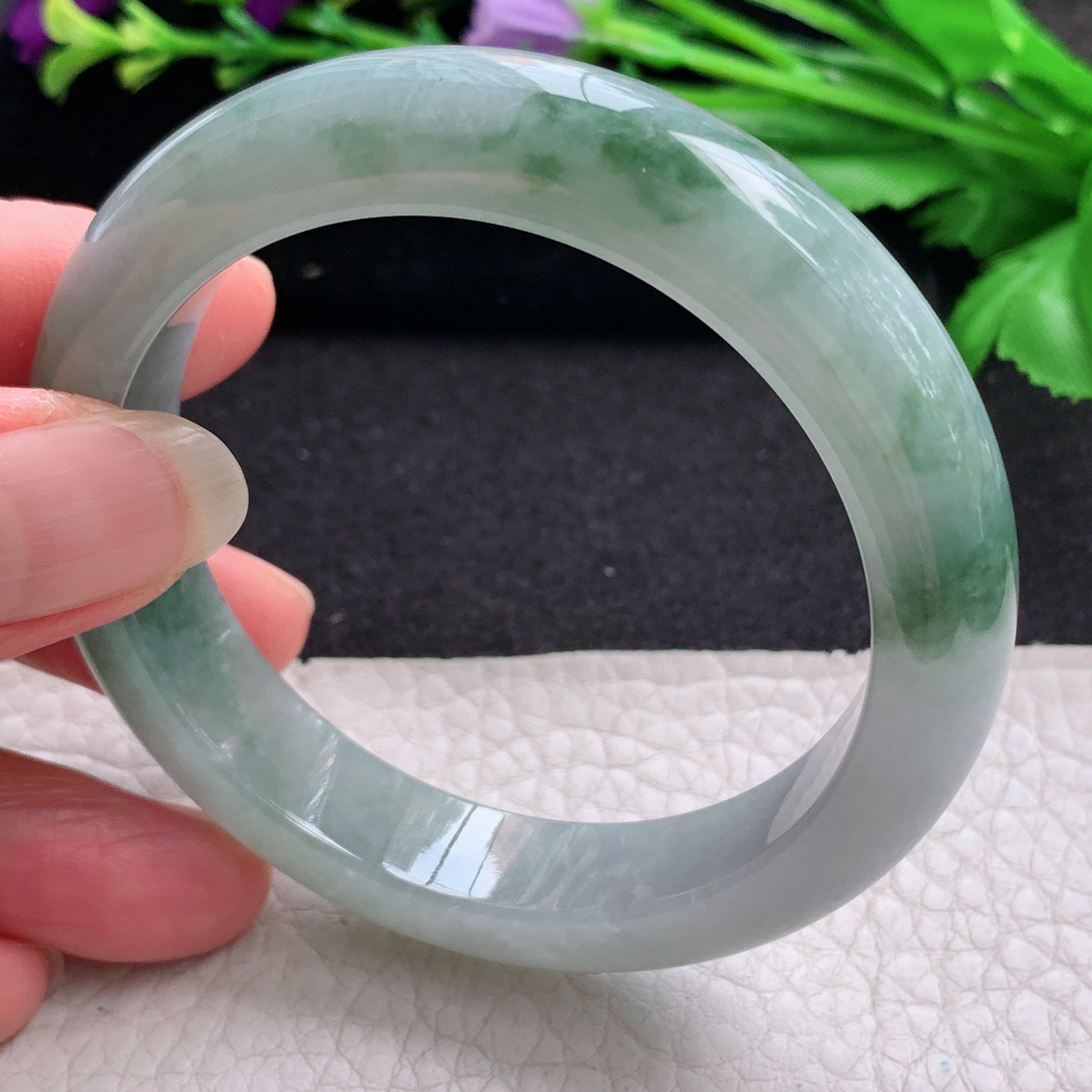 ll实拍54*12.2*8.7平安镯 缅甸翡翠A货玉手镯精美飘花正圈玉手镯