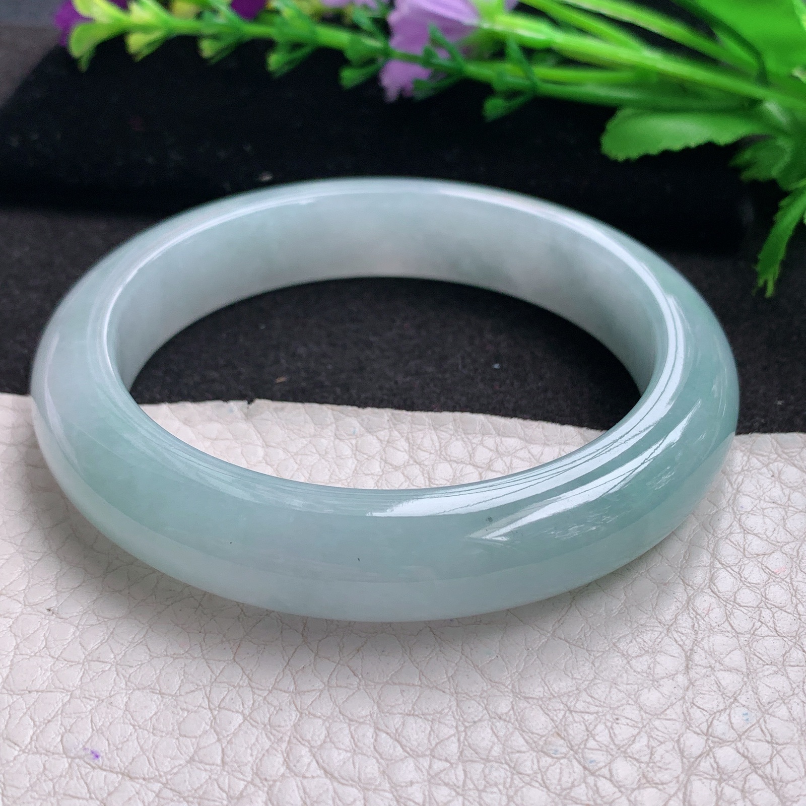 xo清新款59.5*12.5*9.2平安镯 缅甸翡翠A货玉手镯精美冰胶蓝韵正圈玉手环