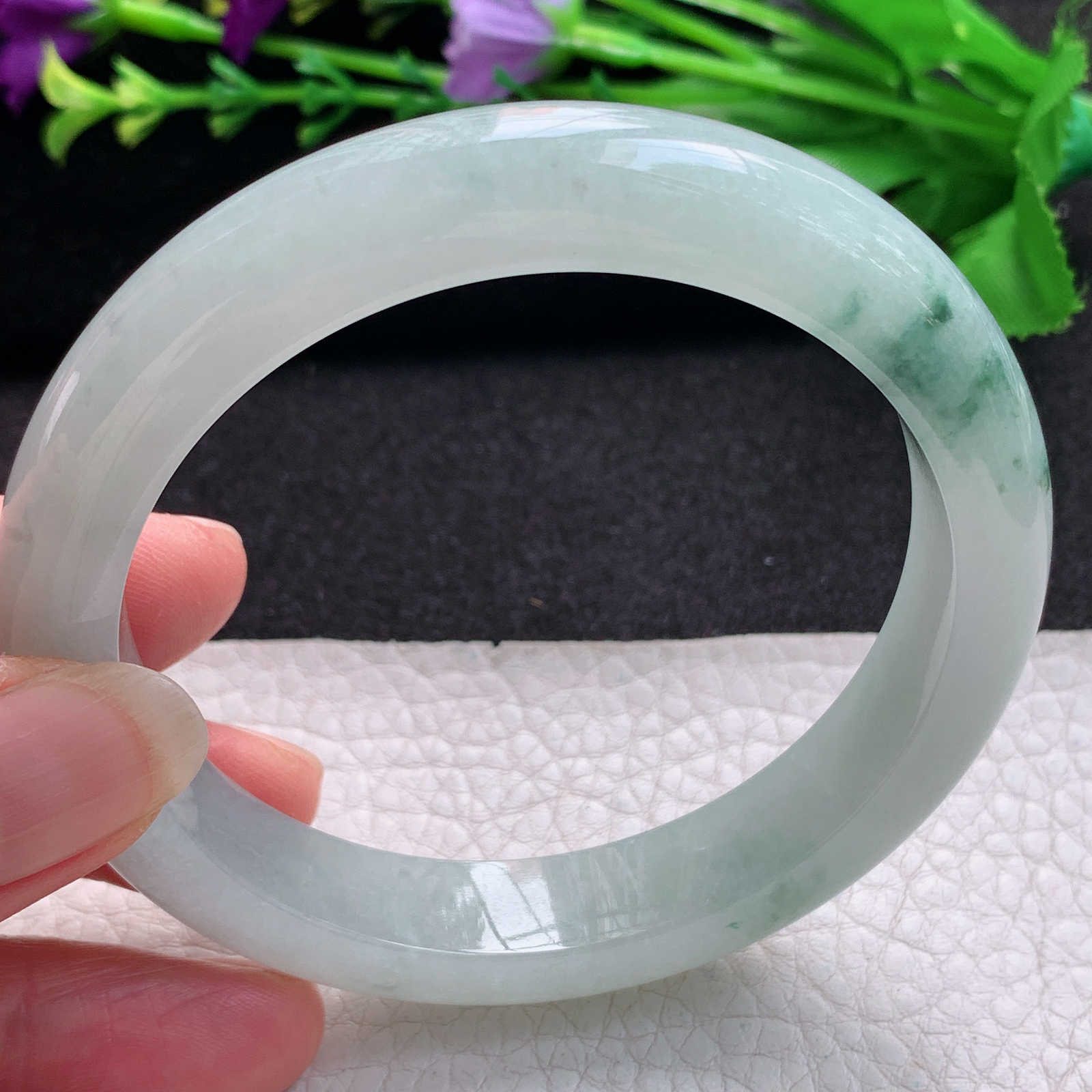 fl大圈口60*12.3*8.8平安镯 缅甸翡翠A货玉手镯精美飘花大气正圈玉手镯