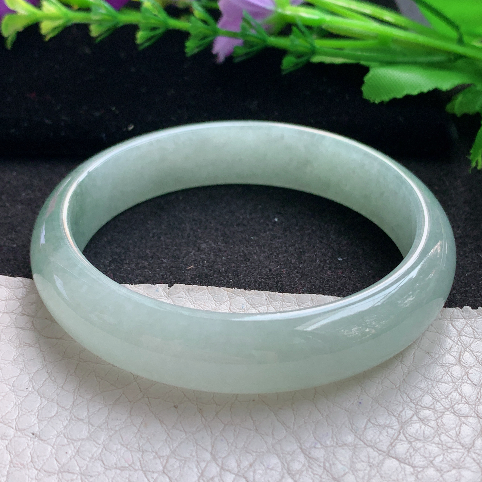 js实拍57*13*7平安镯 缅甸翡翠A货玉手镯精美水绿正圈玉手镯