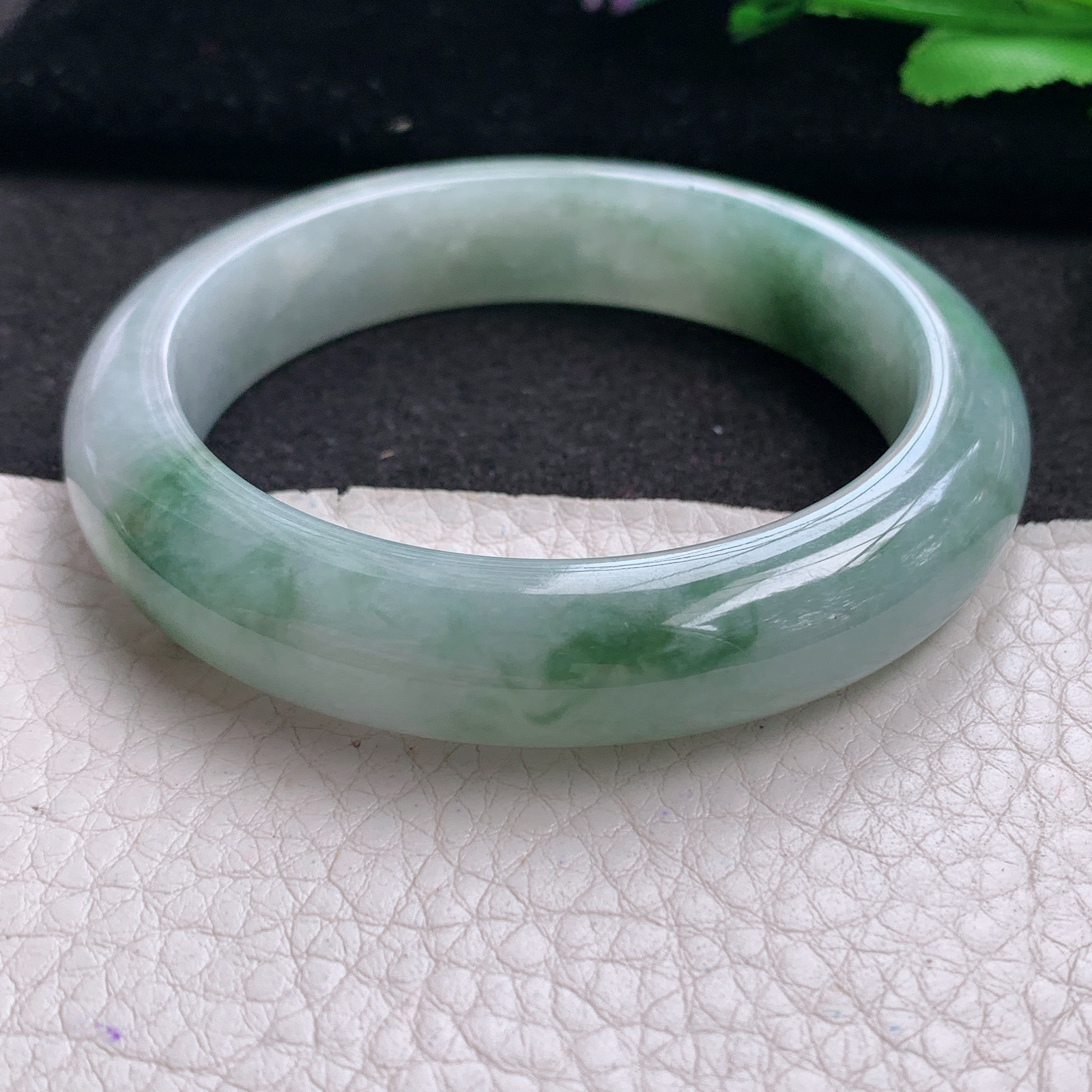 ll实拍54*12.2*8.7平安镯 缅甸翡翠A货玉手镯精美飘花正圈玉手镯