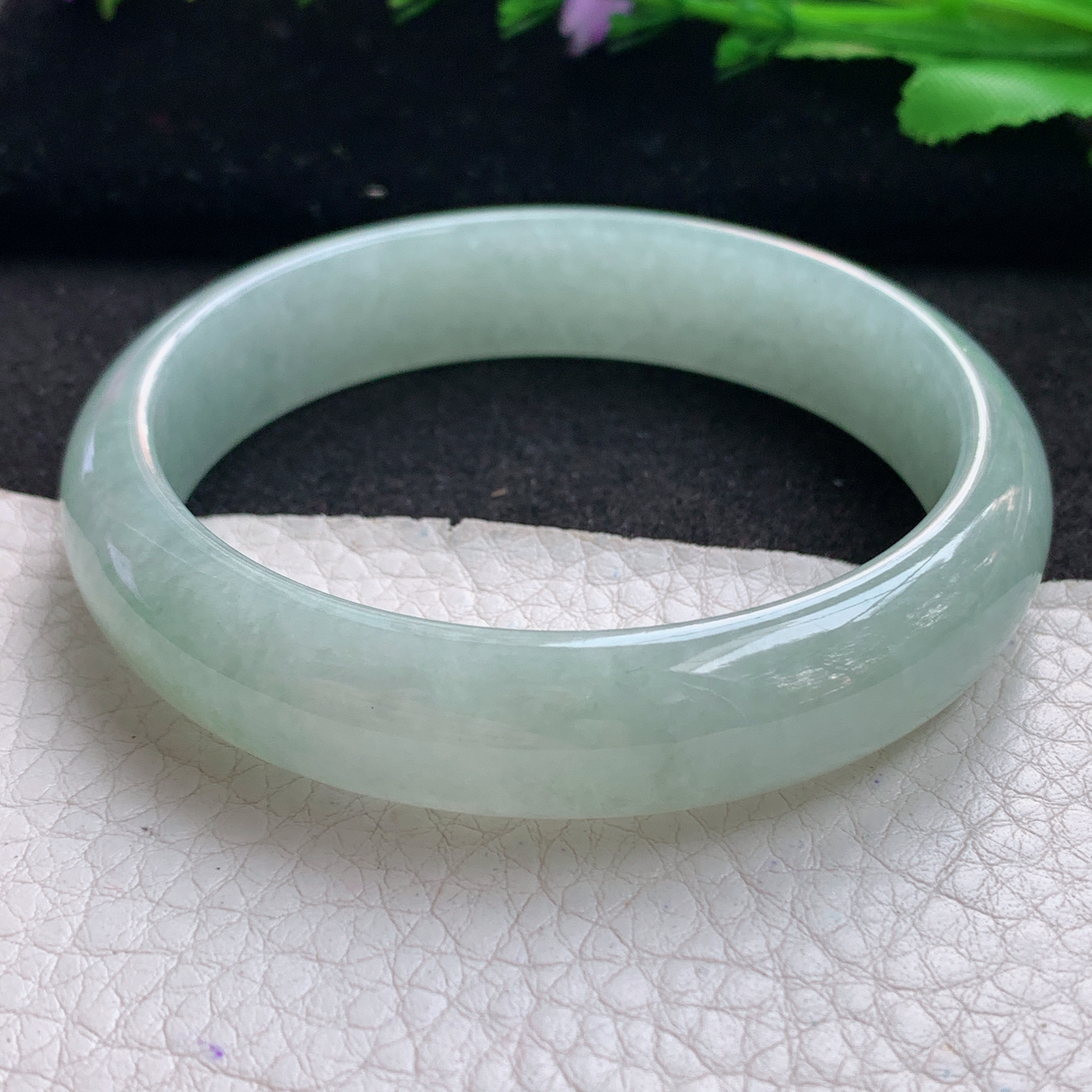 js实拍57*13*7平安镯 缅甸翡翠A货玉手镯精美水绿正圈玉手镯