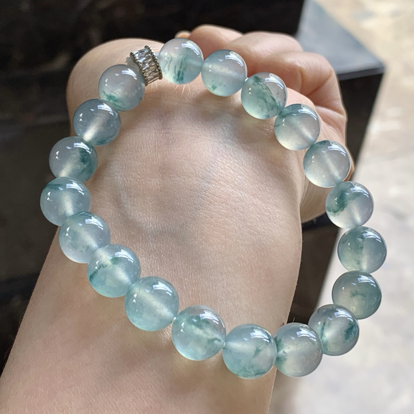 高冰蓝花手串^_^冰透 荧光十足