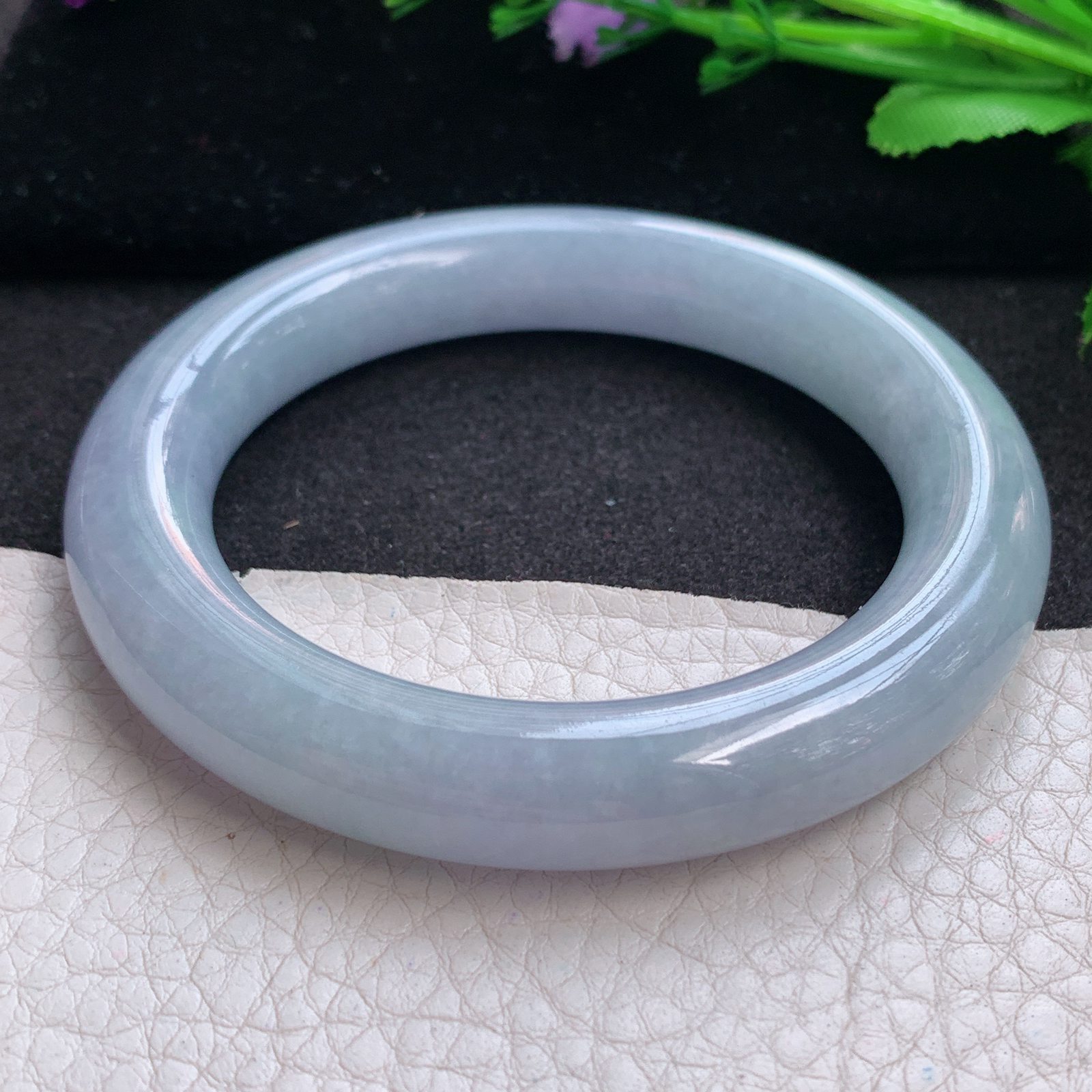 z实拍55*11.2美人镯 缅甸翡翠A货玉手镯精美紫罗兰圆条玉手镯