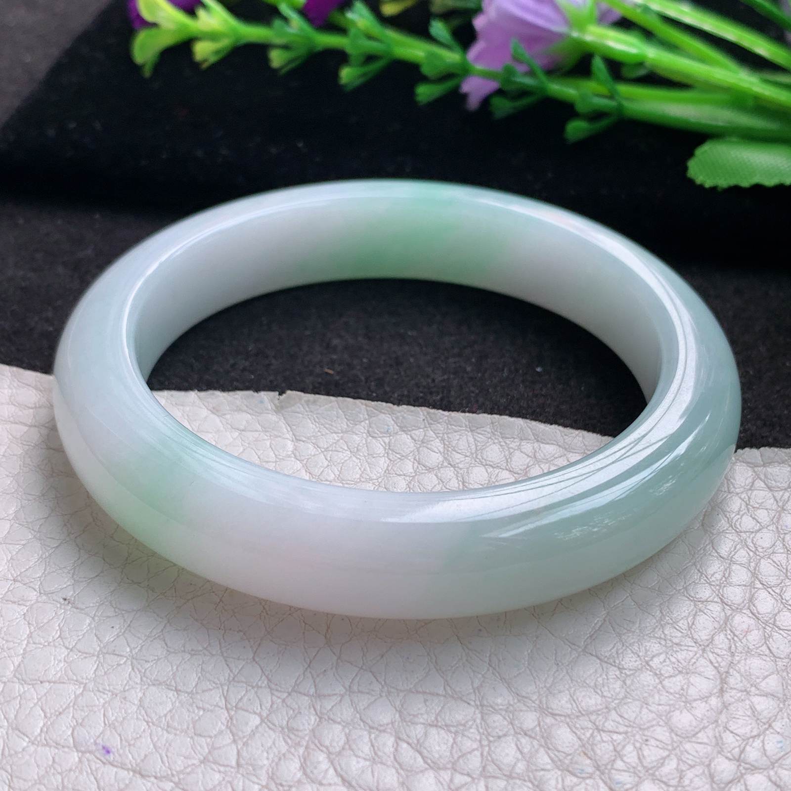 fl清新款56*11.8*9平安镯 缅甸翡翠A货玉手镯精美飘绿正圈玉手镯