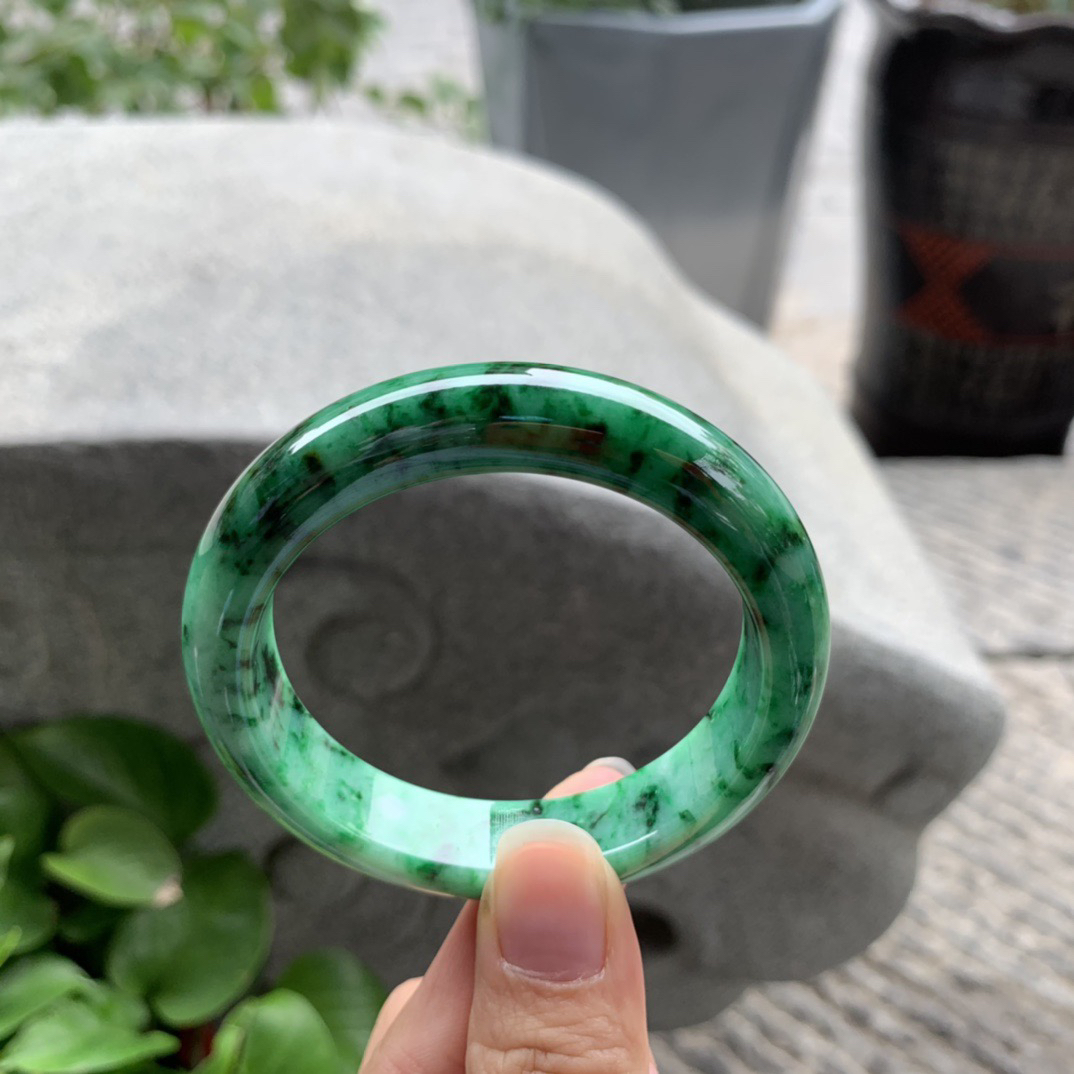 圈口52.8-12.3-8.1 【满绿正圈手镯】正圈52 53可戴