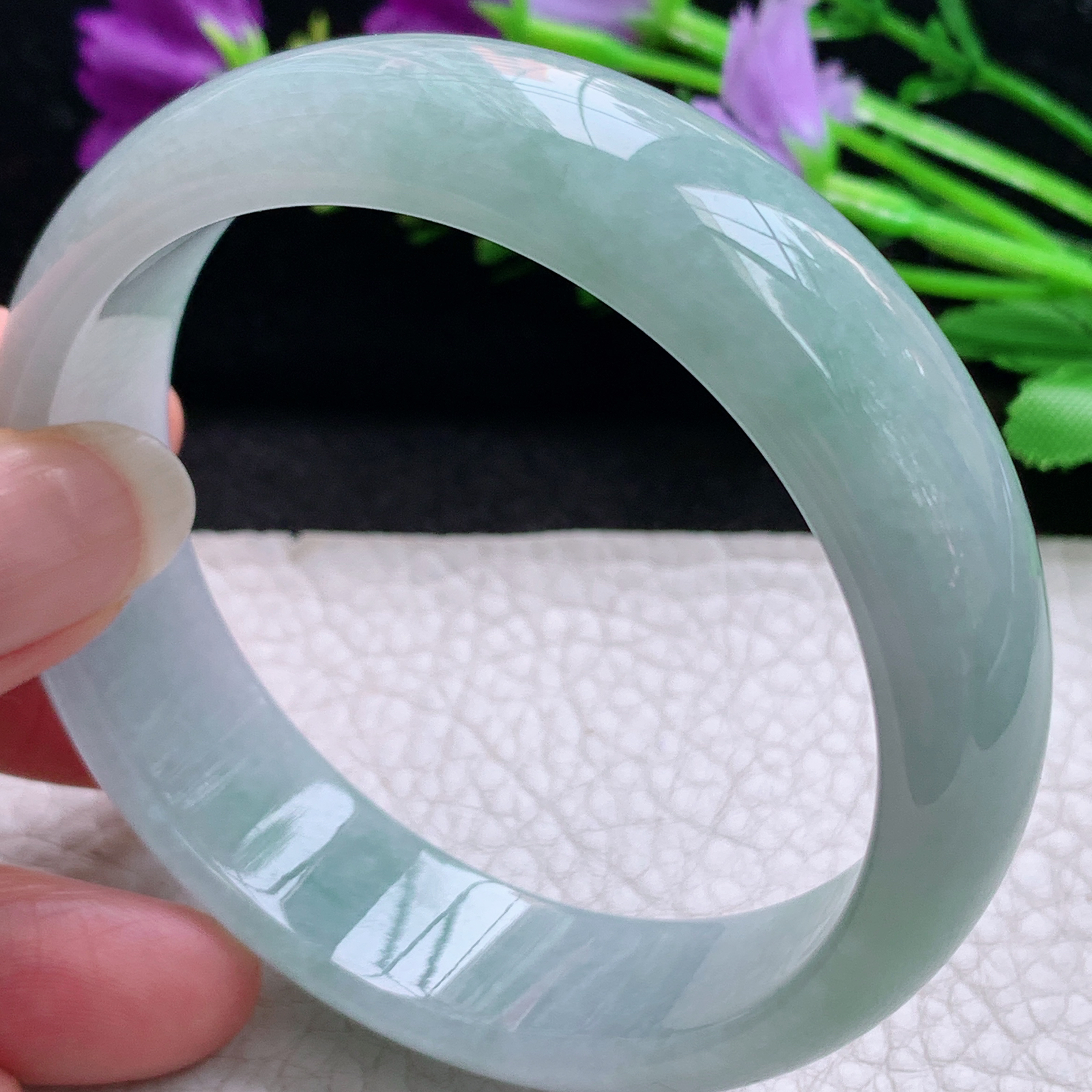 nr清新款59/16.5/7.2轮胎镯 缅甸翡翠A货玉手镯精美飘绿正圈玉手环