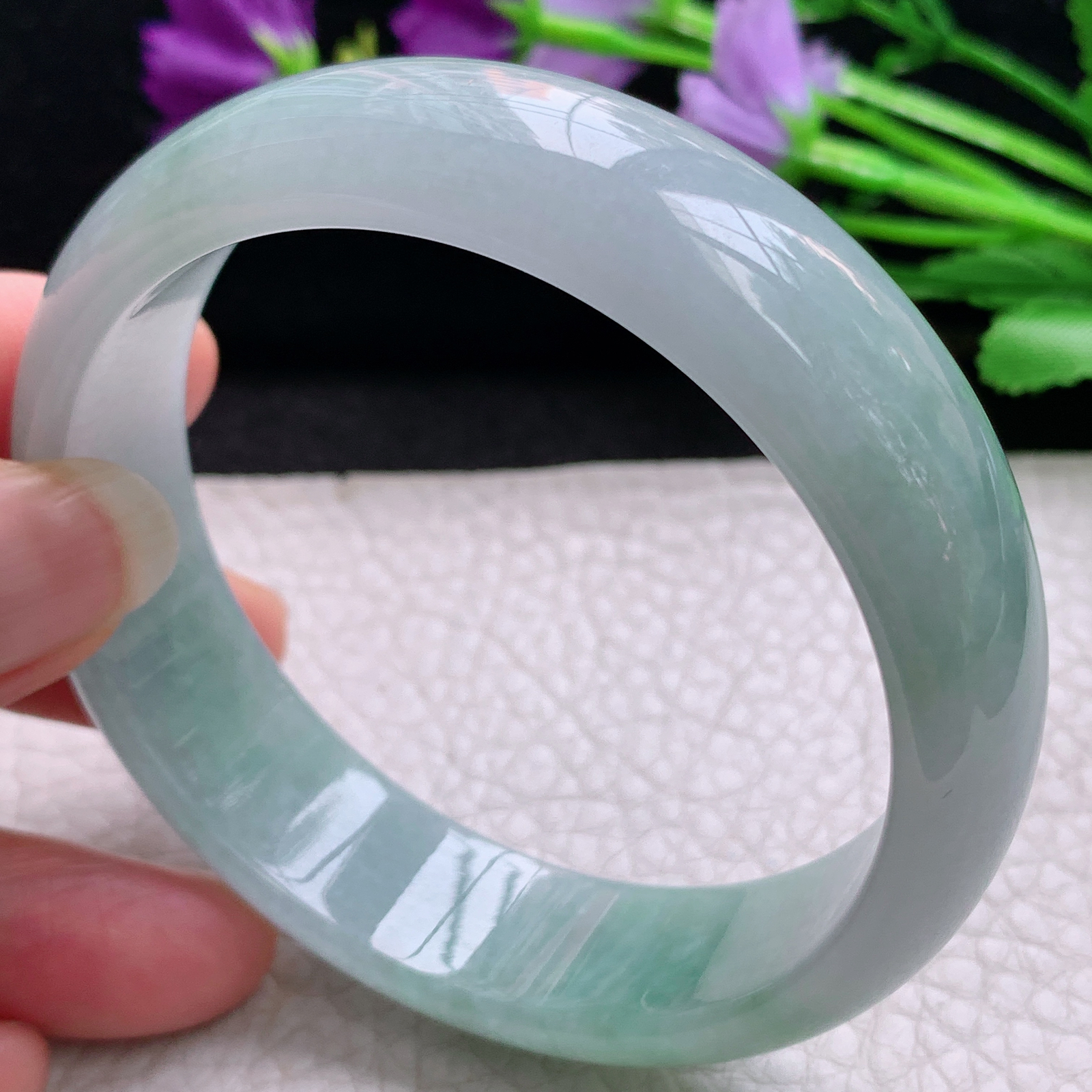 nr清新款59/16.5/7.2轮胎镯 缅甸翡翠A货玉手镯精美飘绿正圈玉手环