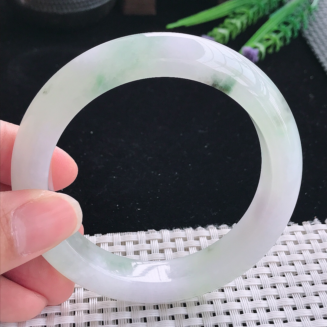 实拍A货翡翠60/12.8/10老坑冰胶水灵冰飘花手镯玉镯手环