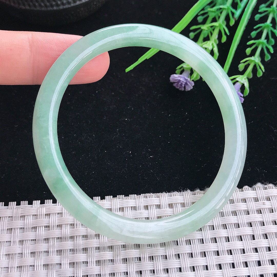 实拍A货翡翠57/6.2/7.4老坑秀气冰晴绿叮当手镯玉镯手环