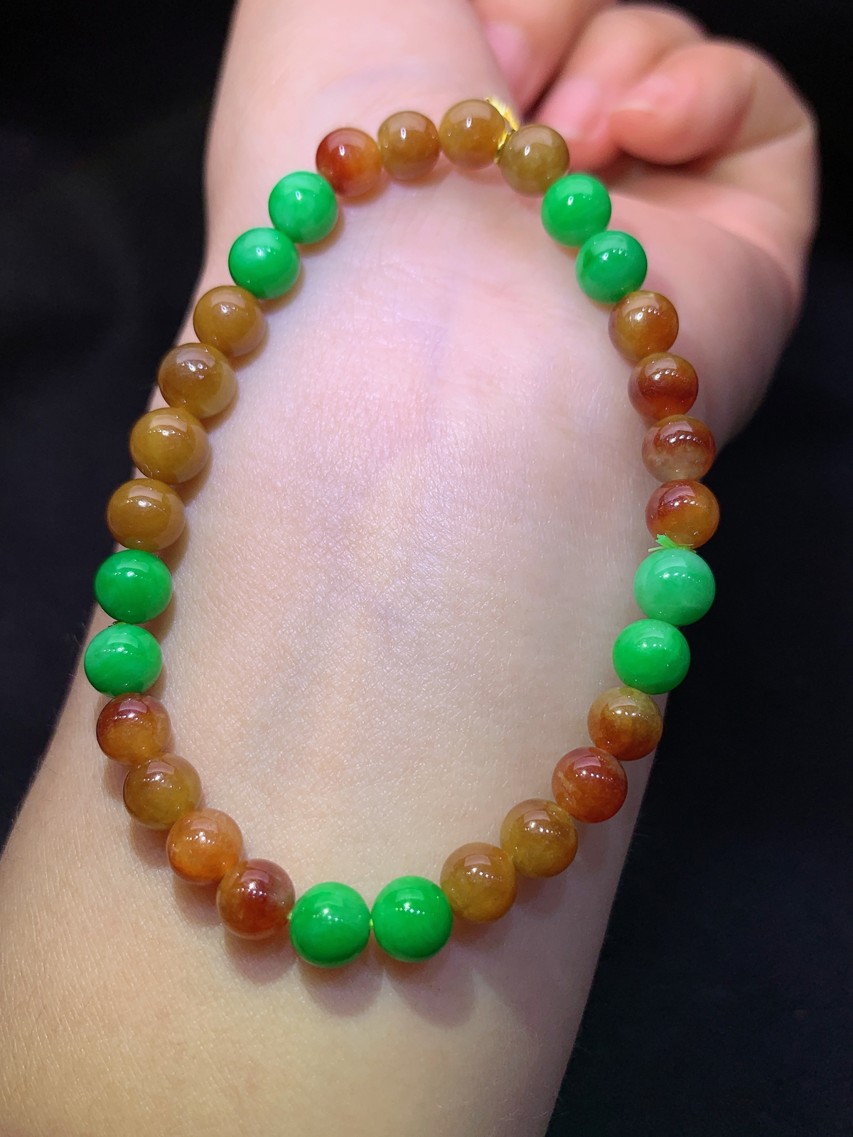 冰黄阳绿圆珠手串，手链，冰润鲜艳，种水足，Xili 尺寸6.1