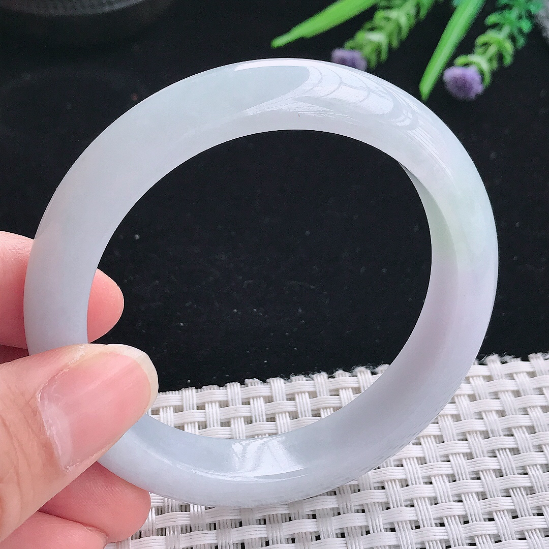 实拍A货翡翠57/12.8/8.8老坑秀气温润浅紫色手镯玉镯手环