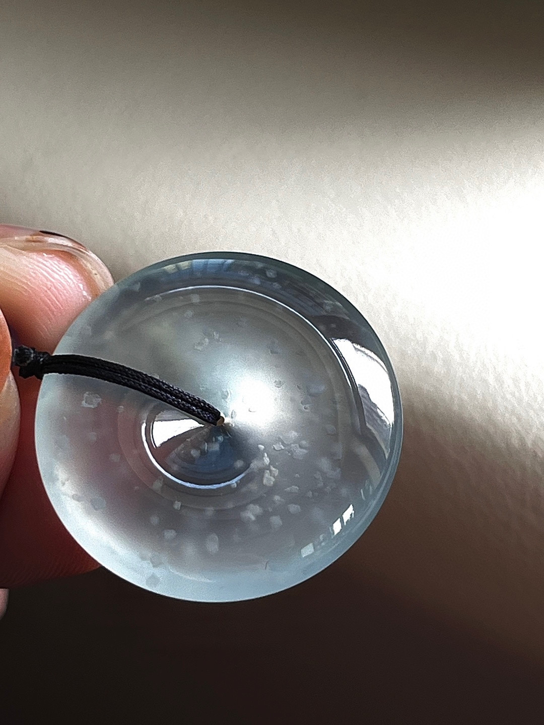 【平安扣】点点木那雪花棉，清莹起光尺寸：25*5.2