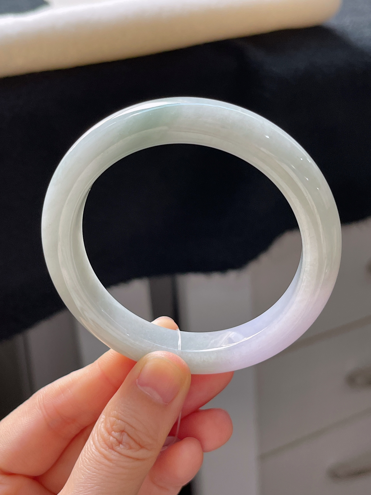 正圈55.4圈口，翡翠糯化种春带彩手镯