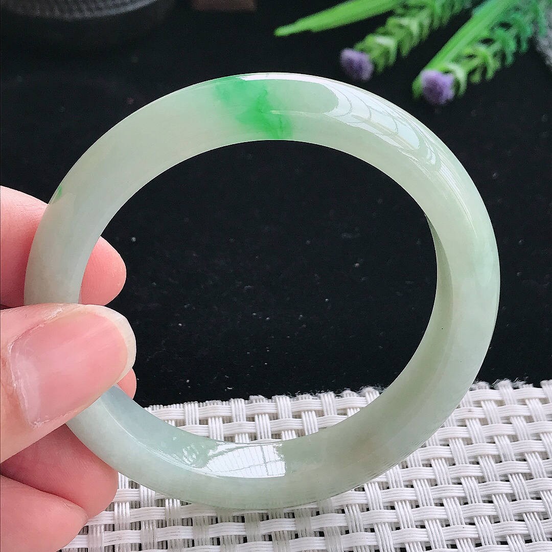 实拍A货翡翠55/11.2/8.2老坑冰润飘阳绿手镯玉镯手环