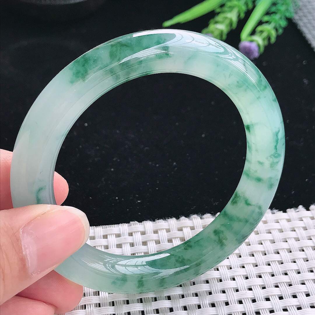 实拍A货翡翠56/10.8/10.6老坑冰胶果冻冰飘花圆条手镯玉镯手环珍藏佳品