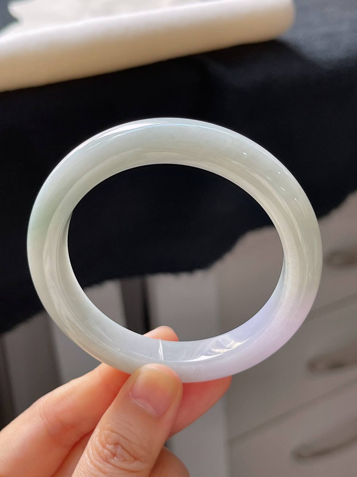 正圈55.4圈口，翡翠糯化种春带彩手镯