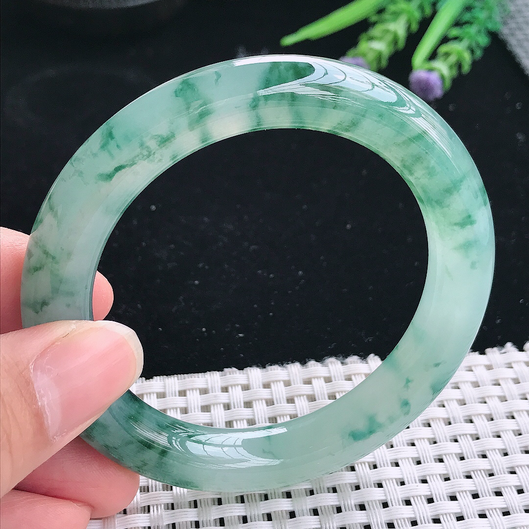 实拍A货翡翠56/10.8/10.6老坑冰胶果冻冰飘花圆条手镯玉镯手环珍藏佳品