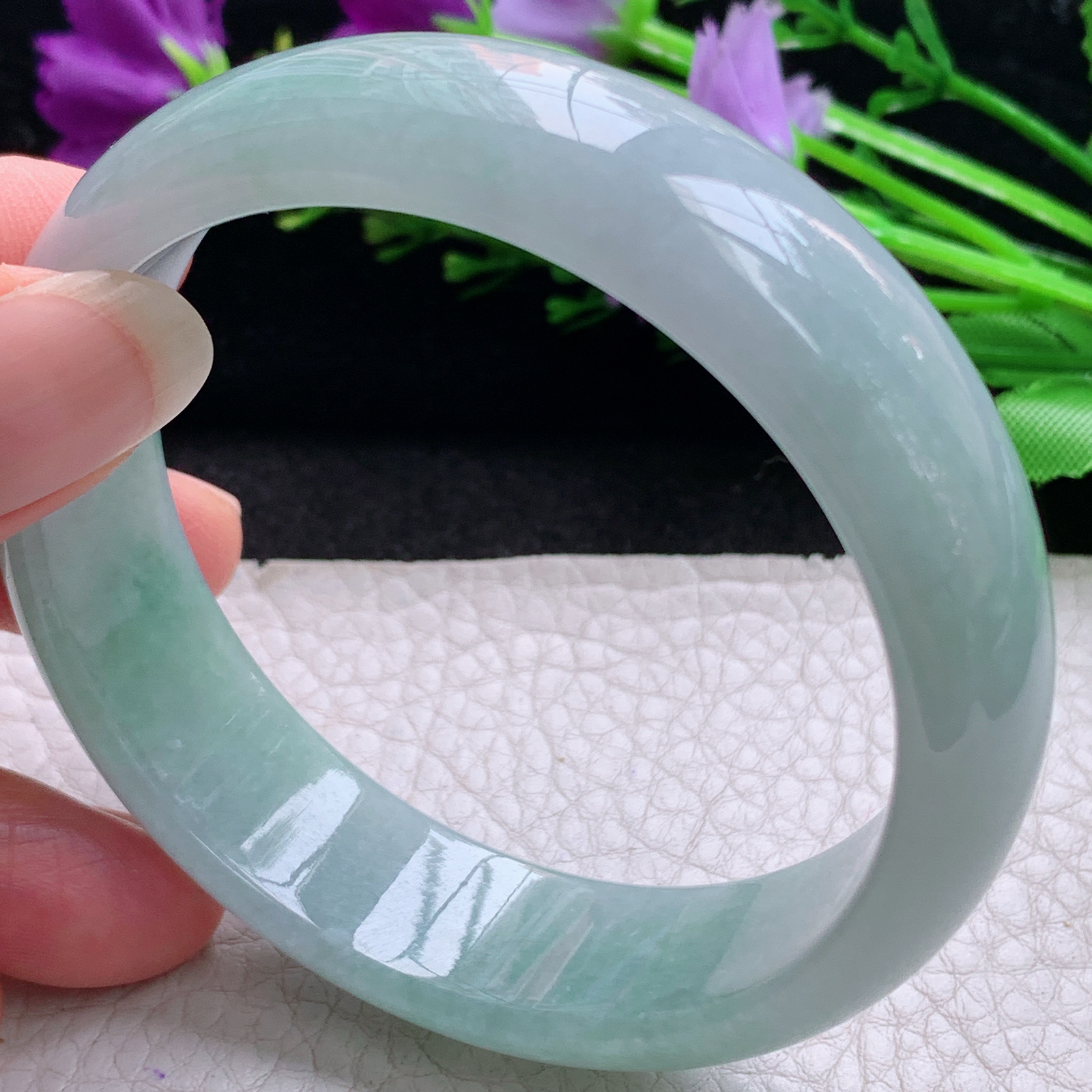 nr清新款59/16.5/7.2轮胎镯 缅甸翡翠A货玉手镯精美飘绿正圈玉手环