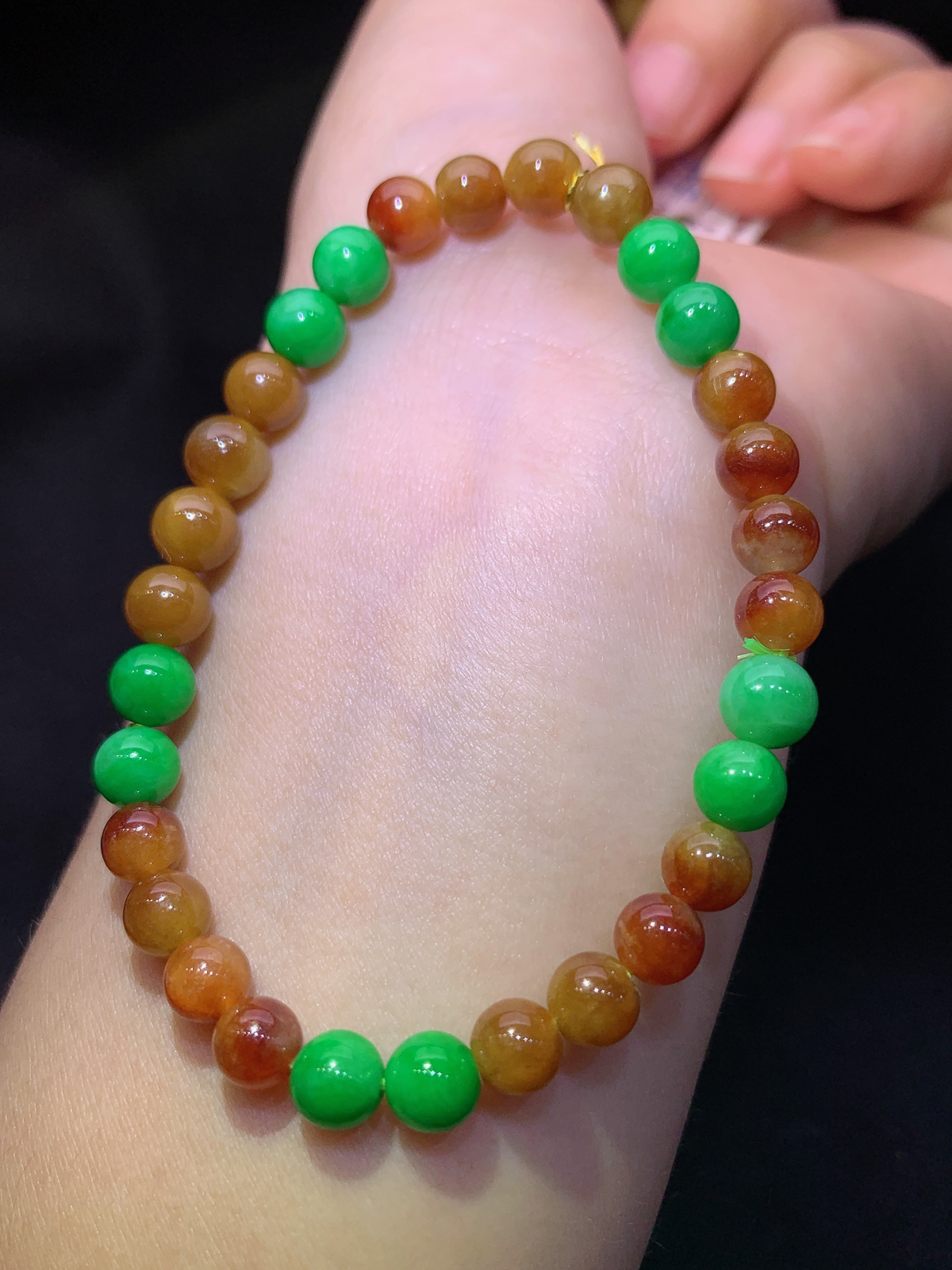 冰黄阳绿圆珠手串，手链，冰润鲜艳，种水足，Xili 尺寸6.1